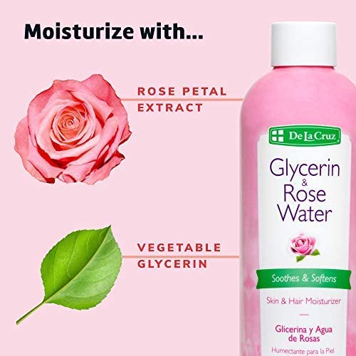 De La Cruz Rose Water & Glycerin Facial Toner - Hydrating Rosewater Spray for Face, Skin & Hair Care - 8 fl oz (236 mL) Pack of 10 - Perfect for Daily Skincare Routine, Makeup Setting & Hair Refreshment