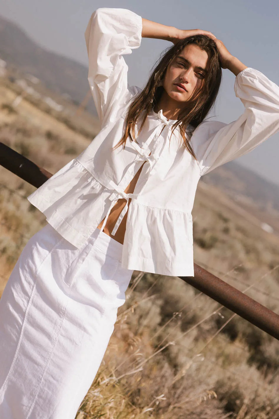 Elegant Maggie Peplum Tie Blouse in White | Women's Fashion Tops | Perfect for Office Wear & Special Occasions | FINAL SALE