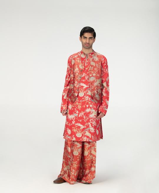 Elegant Red Silk Brocade Vest Coat for Women - Perfect for Weddings, Parties & Special Occasions