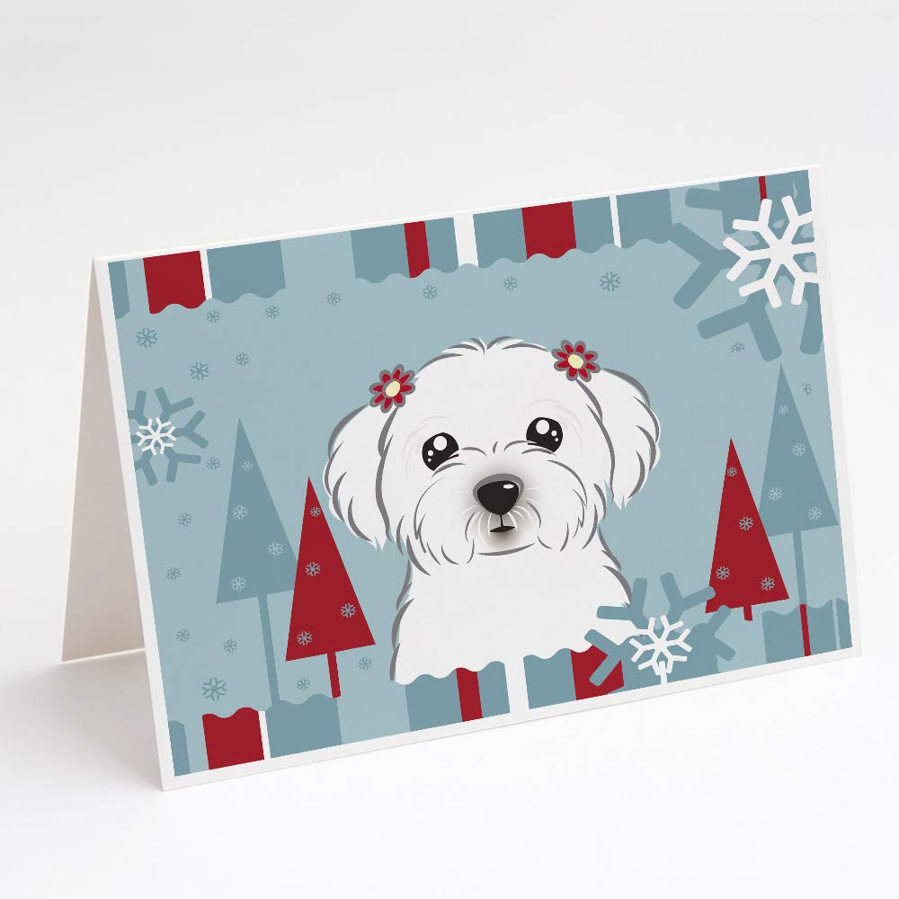 Winter Holiday Maltese Greeting Cards - Pack of 8 Blank A7 Cards (5x7) with Envelopes | Whimsical Christmas Note Cards for Holiday Wishes, Party Invitations & Festive Correspondence