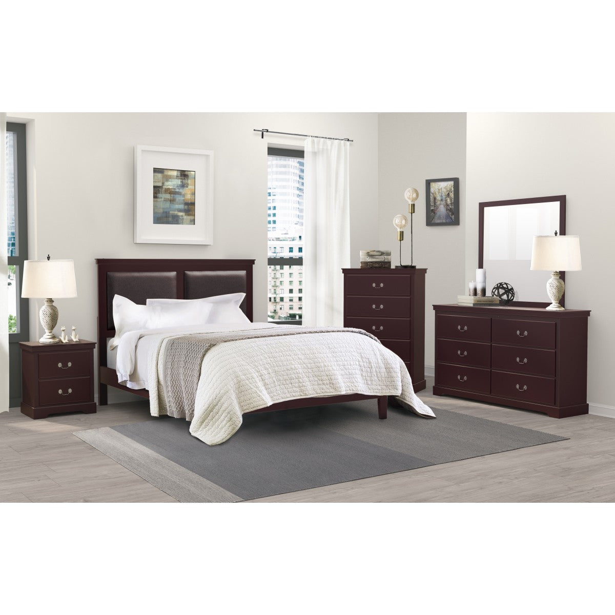 Stylish Cherry Wood 6-Drawer Dresser with Satin Nickel Handles - Perfect for Bedroom Storage & Organization