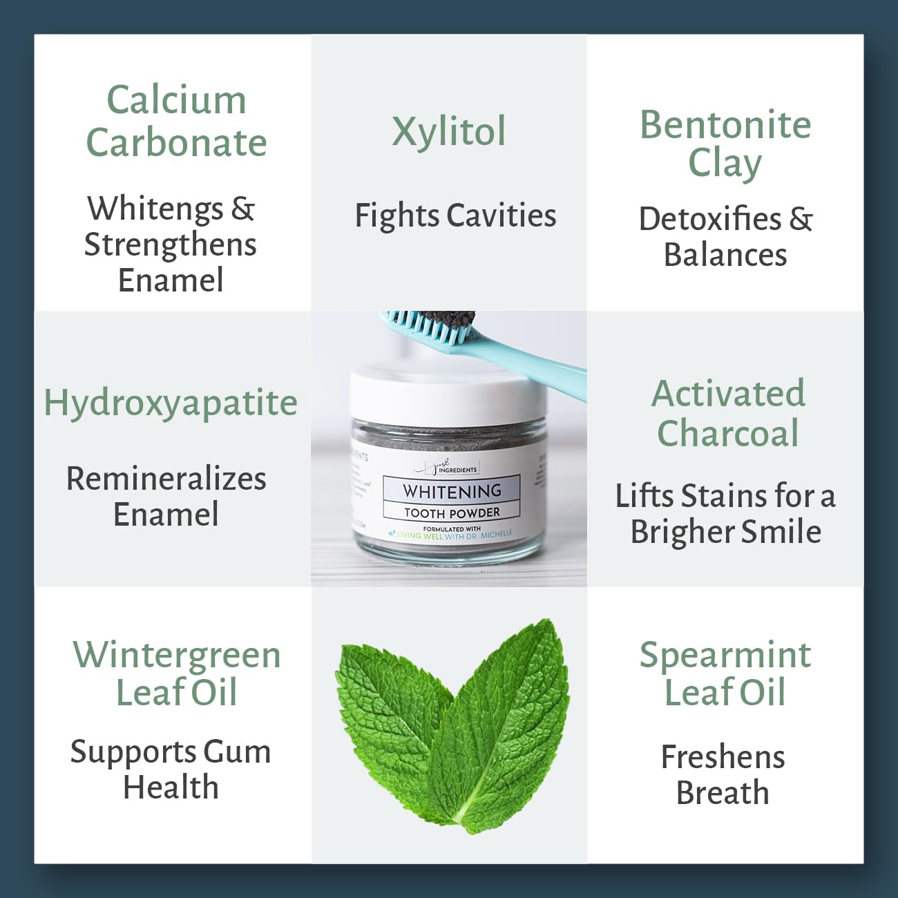 Dr. Michelle's Remineralizing & Whitening Tooth Powder with Hydroxyapatite - Cool Mint Flavor for Stronger, Healthier Teeth | Natural Teeth Strengthening & Protection | Perfect for Daily Oral Care & Smile Enhancement