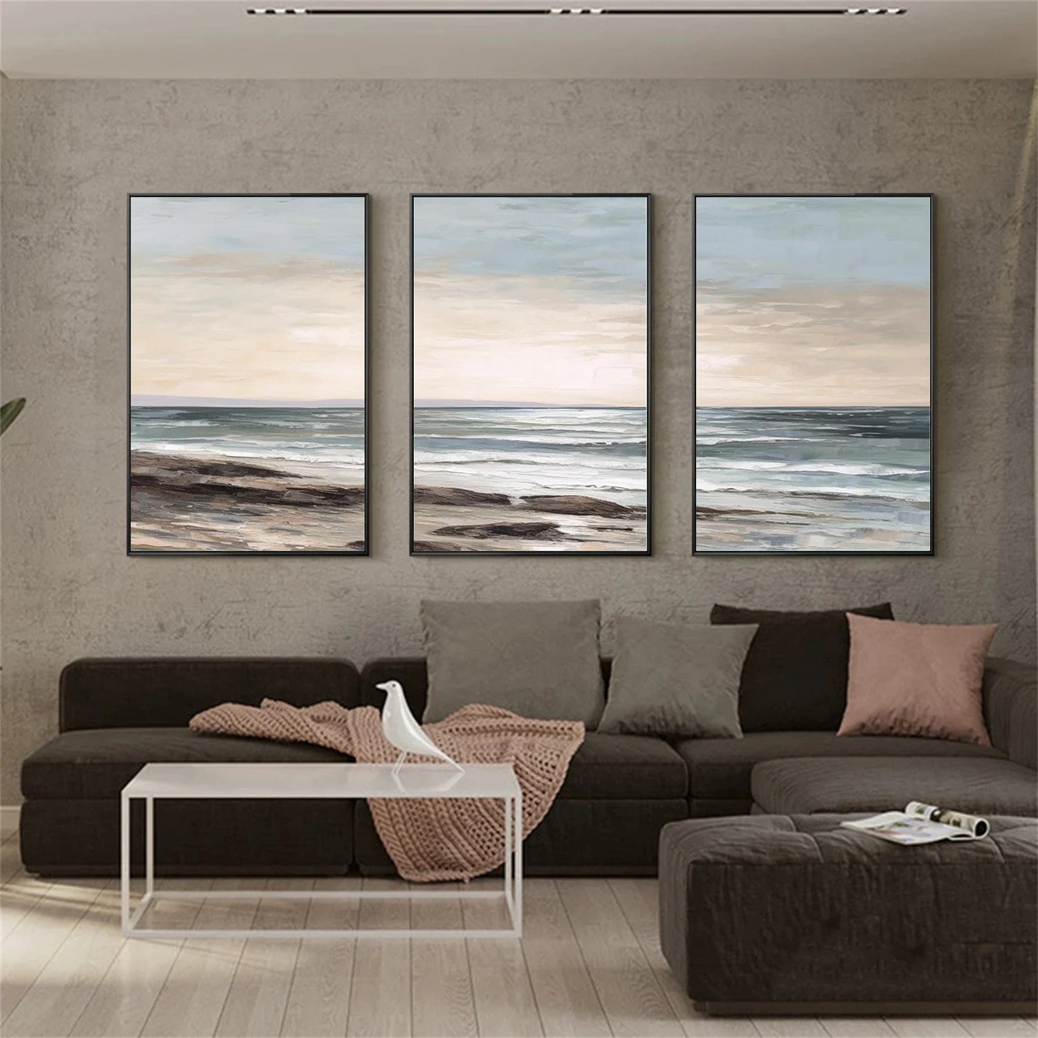 Ocean and Sky Painting Set of 3 - Coastal Wall Art Decor for Living Room, Bedroom, Office | Modern Seascape Canvas Prints | Home & Office Wall Decor