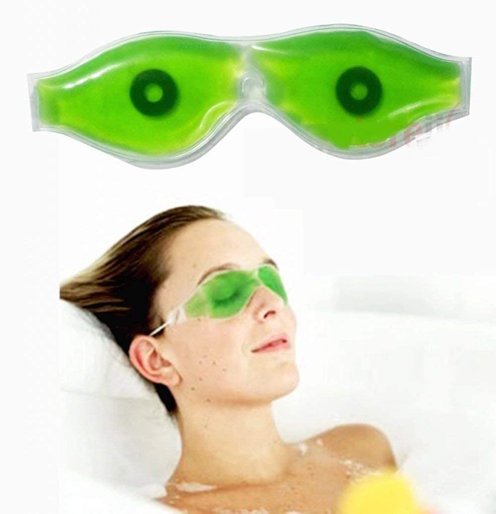 RONFILD Aloe Vera Cooling Gel Eye Mask with Strap - Soothing Sleep Mask for Tired Eyes, Dark Circles & Puffiness Relief - Reusable Eye Patches for Relaxation & Eye Care - Perfect for Travel, Work & Home Use (1 Pack)