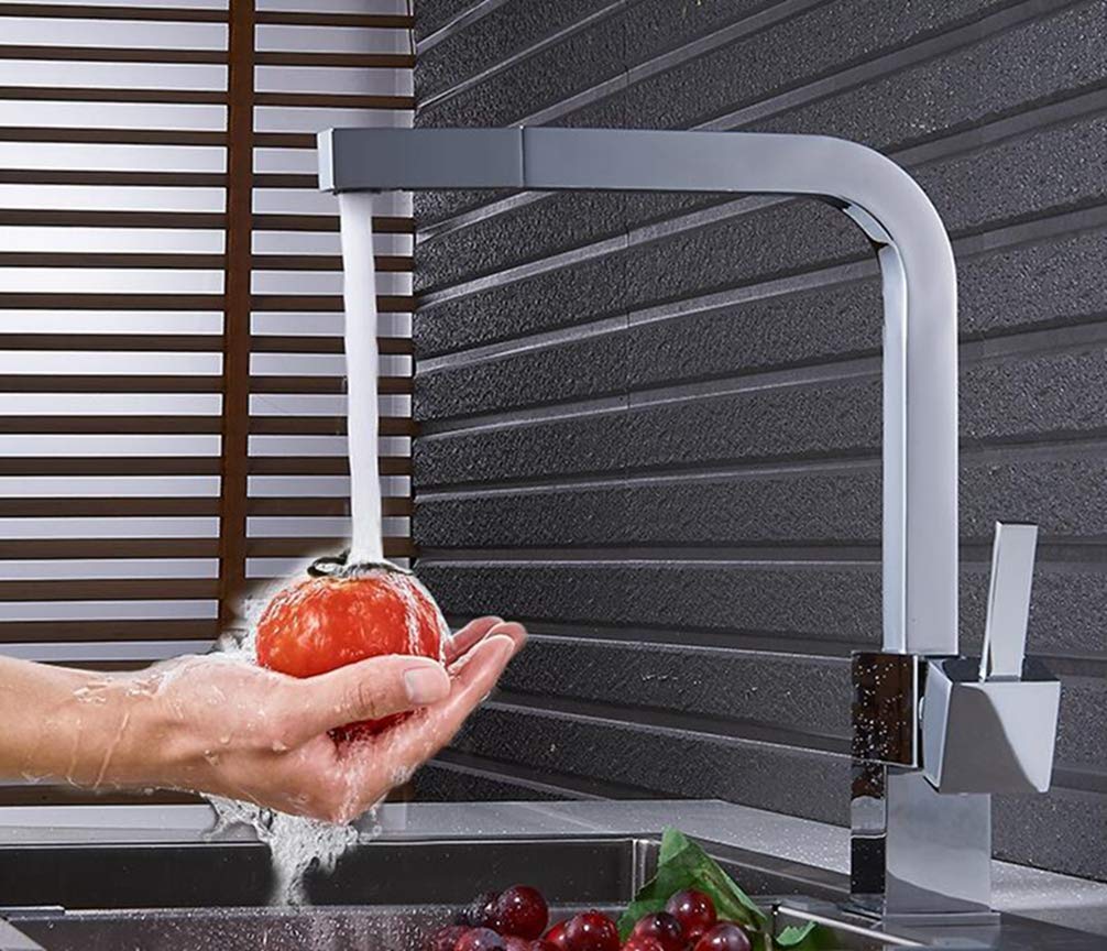360 Degree Swivel Pull Out Kitchen Faucet - Chrome Square Sink Mixer Tap with Sprayer | Perfect for Washing Dishes, Filling Pots & Cleaning Vegetables