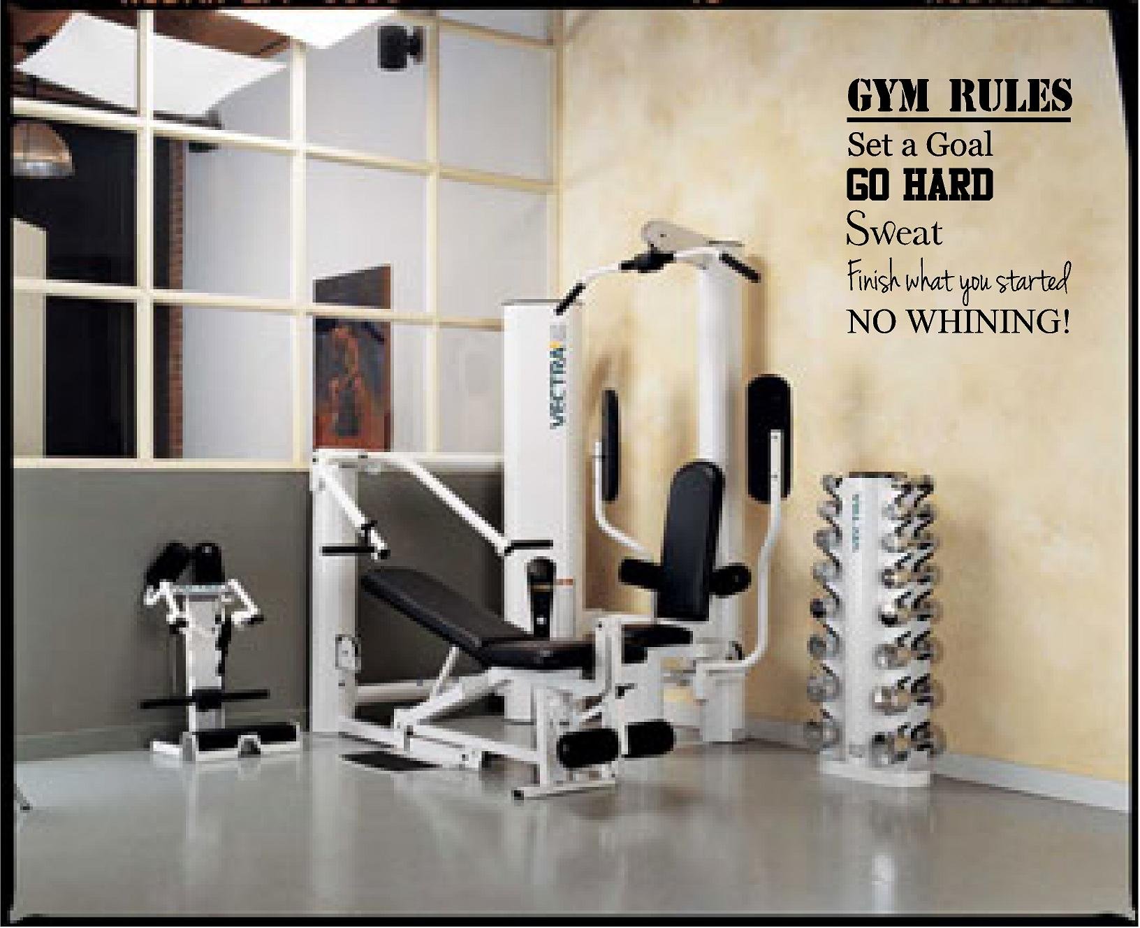 Fitness Vinyl Wall Decal - Gym Rules Motivational Quote (Dark Purple) | Perfect for Home Gym, Workout Room & Crossfit Studio Decor