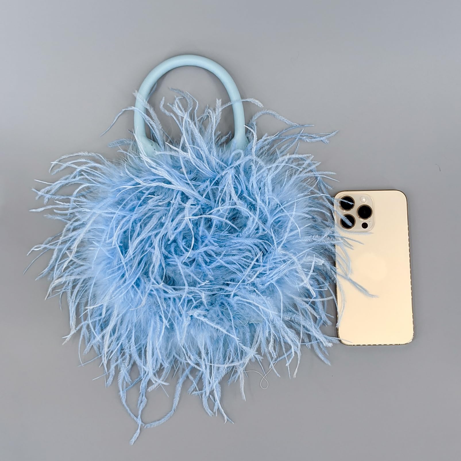 LVCOMEFF Women's Ostrich Feather Evening Clutch - Elegant Mini Purse for Wedding, Party, Prom & Banquet (Haze Blue) | Perfect for Formal Events, Date Nights & Special Occasions