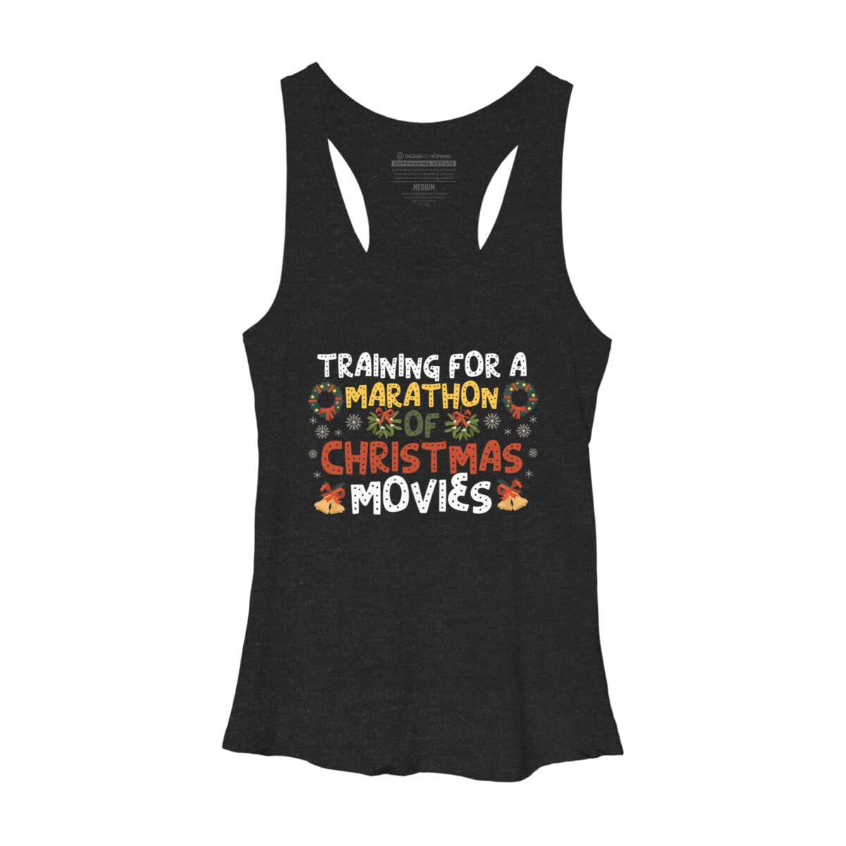 Design By Humans Women's Marathon Training & Christmas Movies Racerback Tank Top - Workout & Holiday Lounge Wear