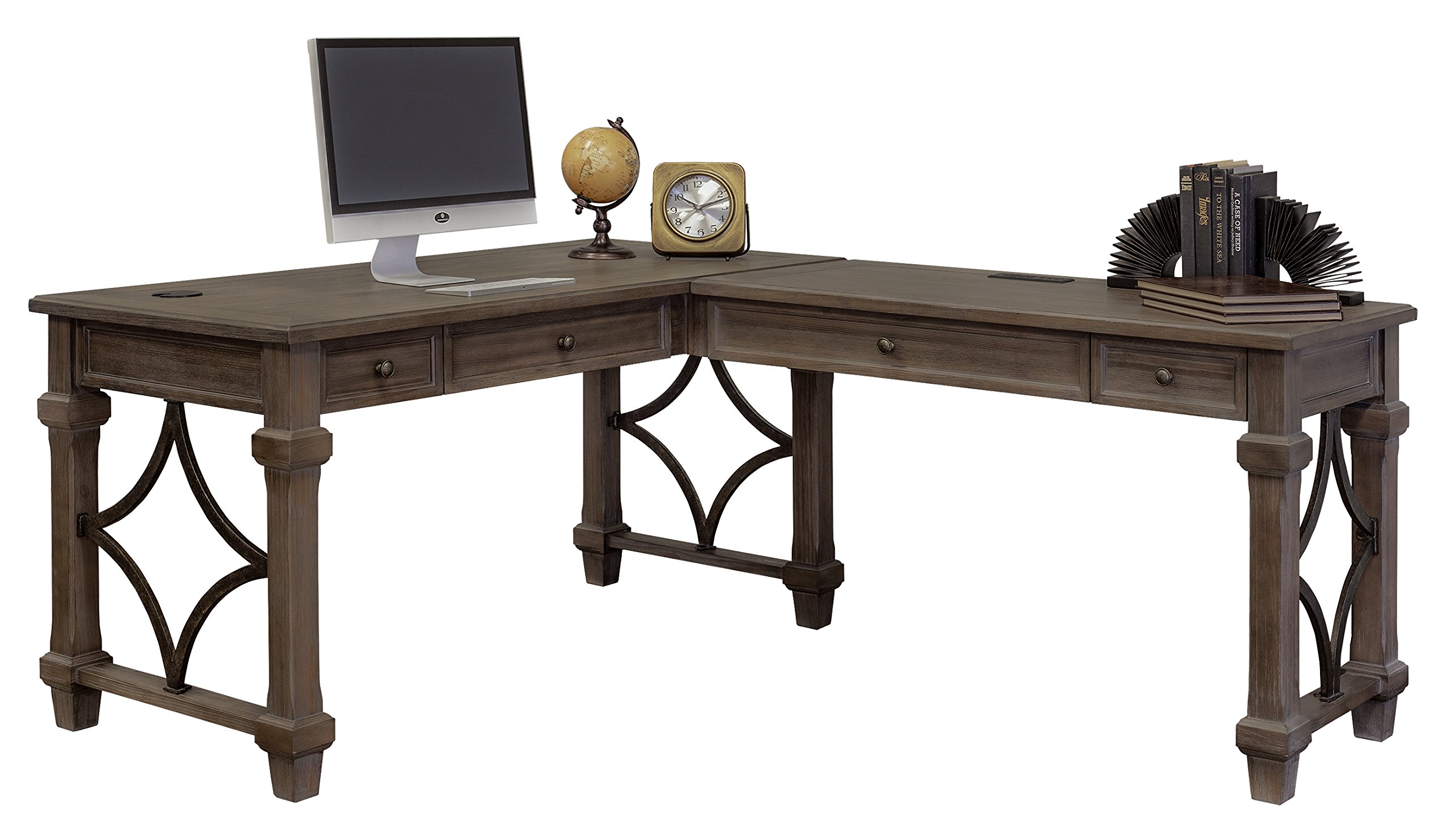 Martin Furniture Desk and Return - Weathered Dove Finish, Home Office Desk with Storage for Small Spaces, Perfect for Remote Work and Study