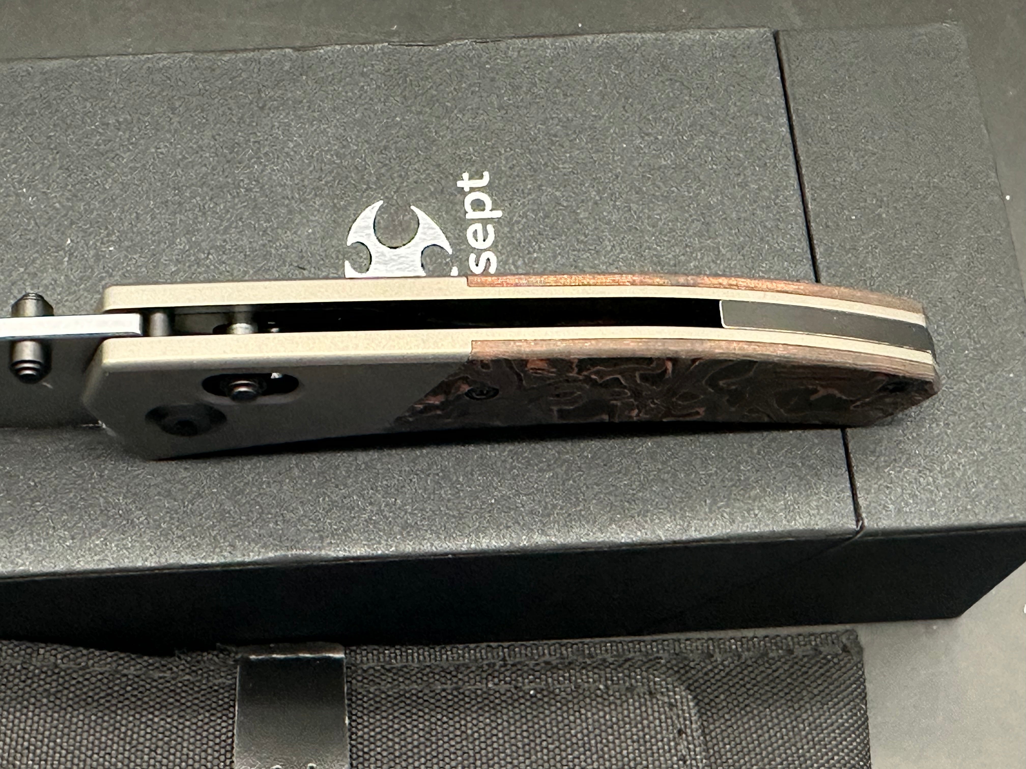 Premium KANSEPT DAKO Titanium/Copper Folding Knife with Carbon Fiber Handle - S35VN Steel Plain Edge, Stonewash Finish - Perfect for EDC, Outdoor Adventures & Camping