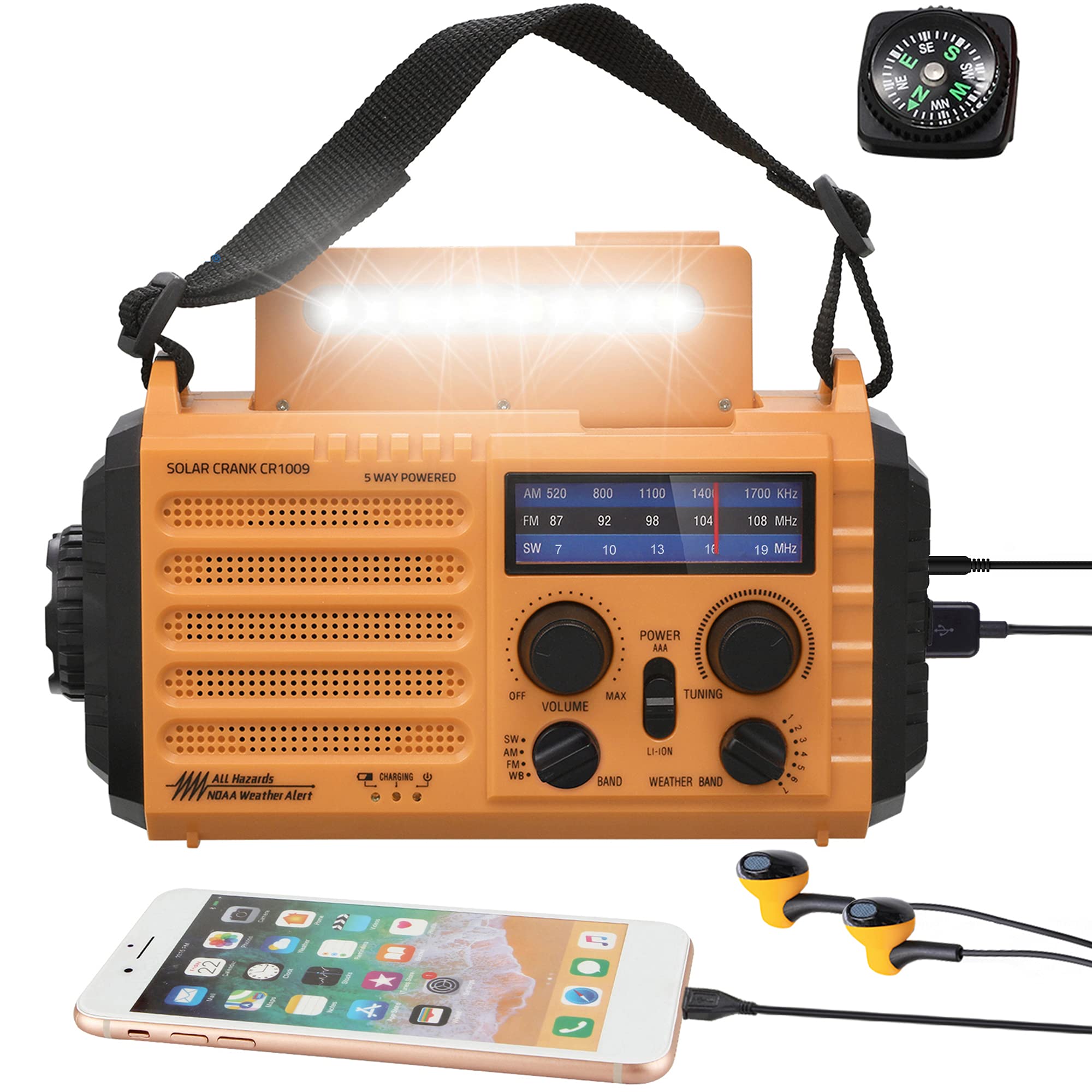 5000 Weather Emergency Radio with Solar & Hand Crank - 5-Way Powered AM/FM/Shortwave/NOAA Survival Radio, USB Power Bank, Flashlight & Reading Lamp - Perfect for Camping, Hiking & Emergency Preparedness