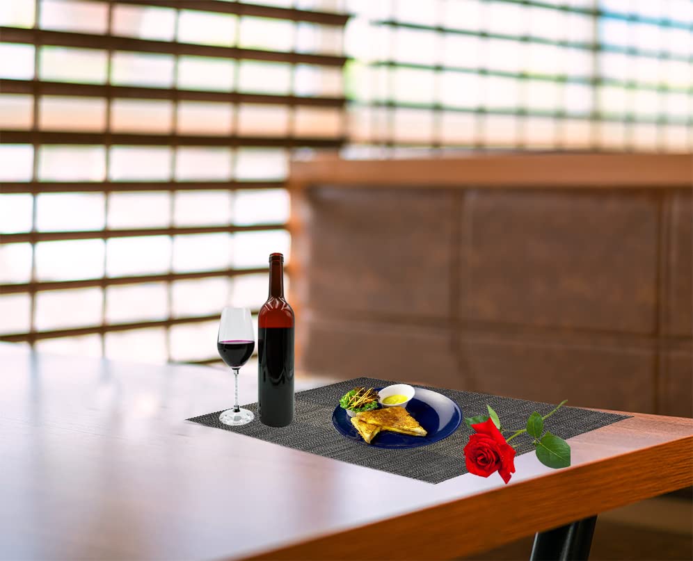 Premium 4-Pack Vinyl Woven Placemats - Non-Slip, Washable & Durable Table Mats for Indoor/Outdoor Use (Black) - Perfect for Dining Tables, Picnics, and Outdoor Entertaining