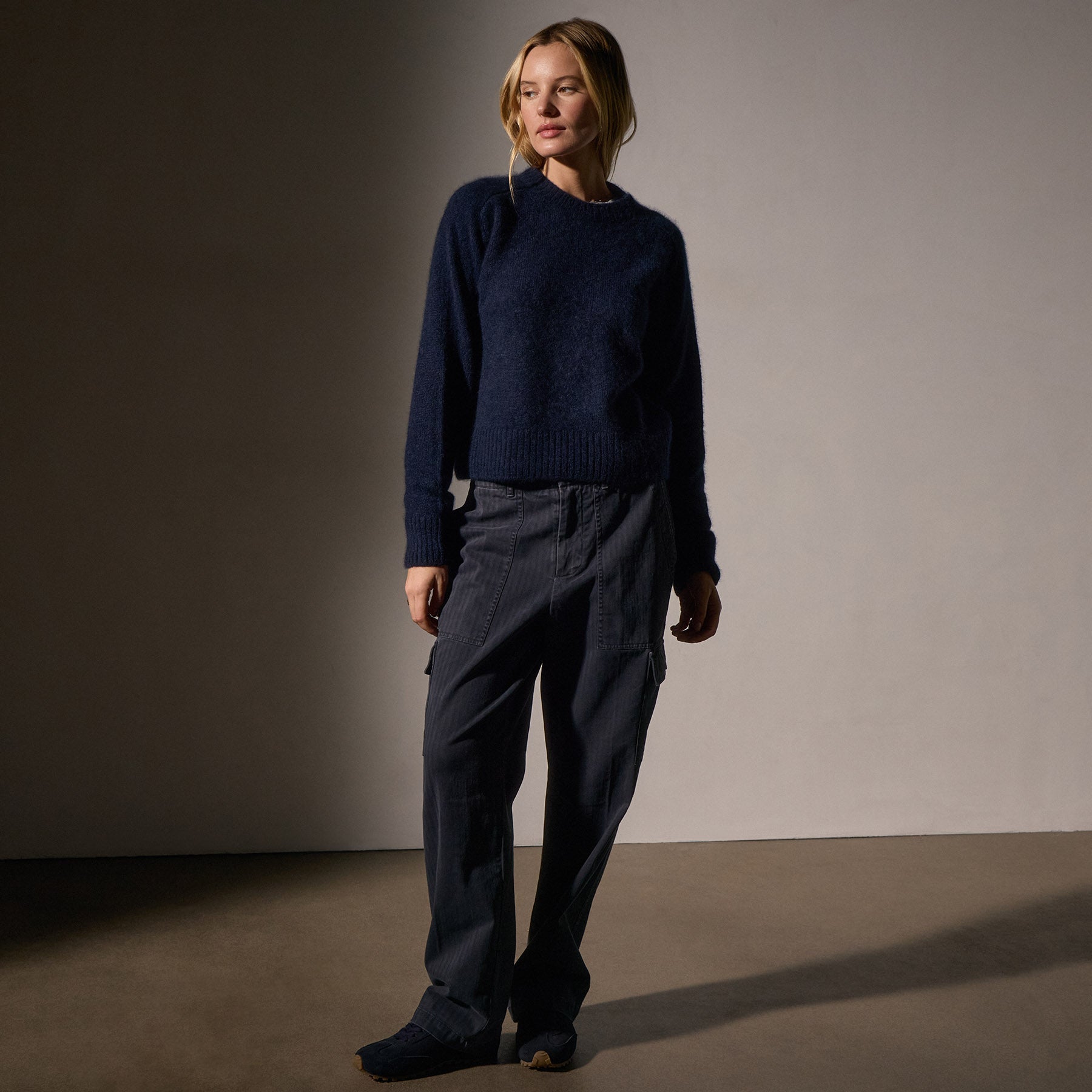 Luxury Cashmere Saddle Shoulder Crew Neck Sweater - Deep Navy Blue | Soft & Warm Winter Pullover for Women | Perfect for Office, Dating & Holiday Outfits