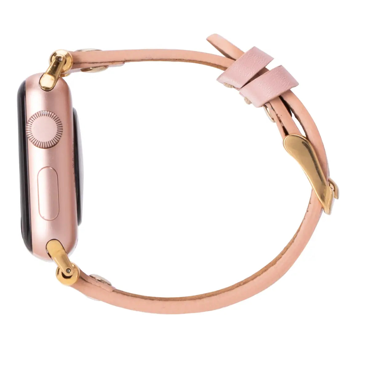 Ultra Slim Nude Pink Leather Apple Watch Band with Gold Rivet - Stylish & Comfortable for Women, Perfect for Workouts, Office & Everyday Wear
