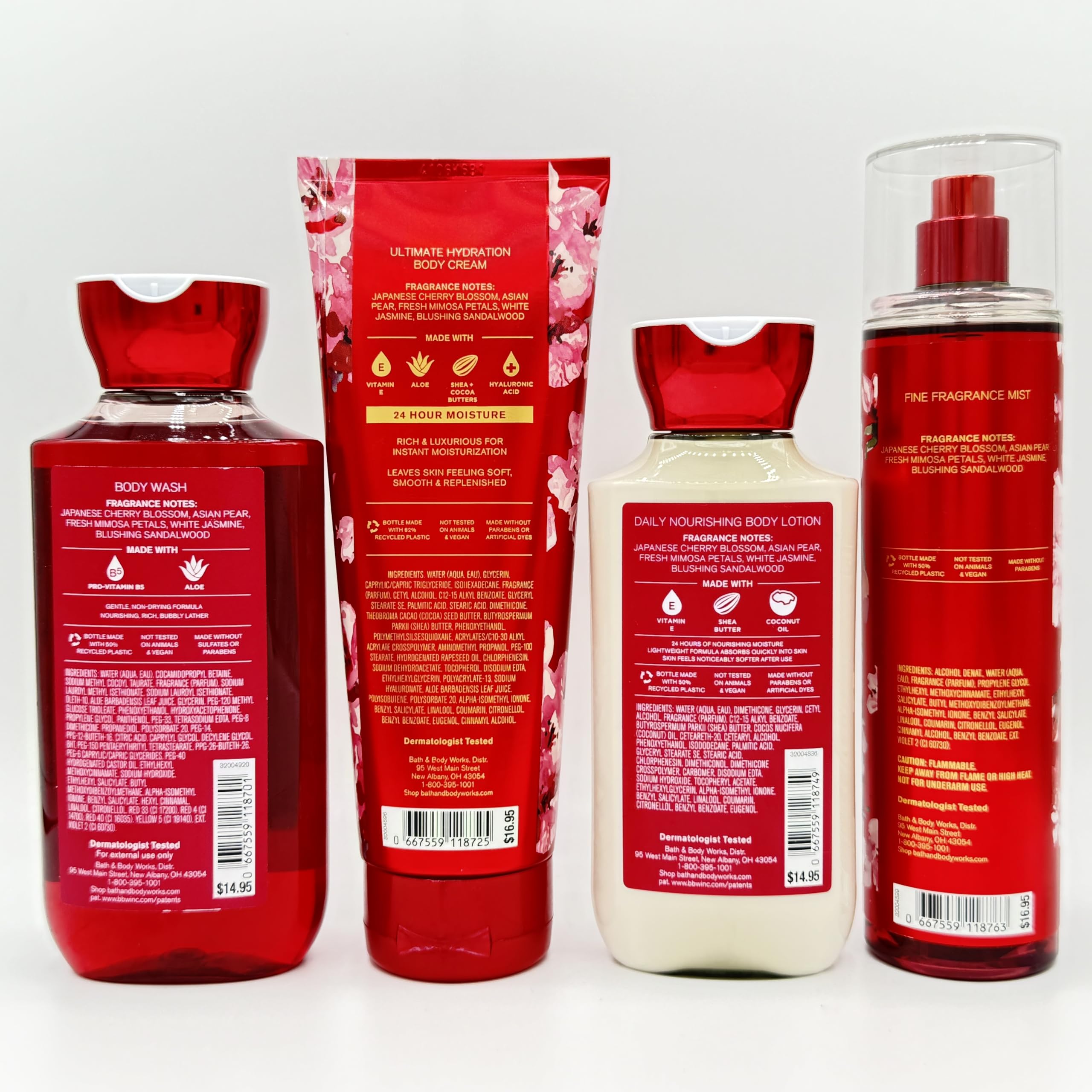 Japanese Cherry Blossom 4-Piece Bath & Body Gift Set - Moisturizing Body Wash, Hydrating Body Cream, Nourishing Lotion & Fragrance Mist | Perfect for Spa Day, Self-Care Gifts & Relaxing Bath Time