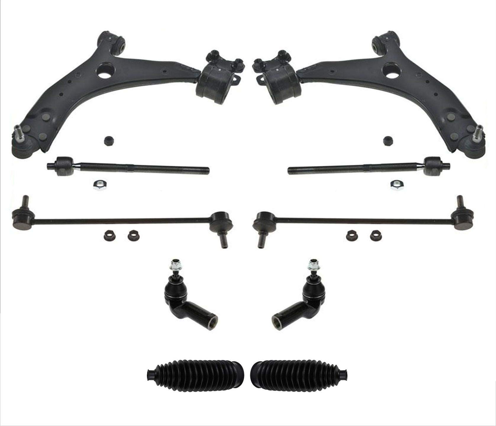 New Low Control Arm BJ with Bracket Bushings & Tie Rods for Volvo C30 2008-2013 - 8pc Set | Front Suspension Replacement Parts for Smoother Ride & Better Handling