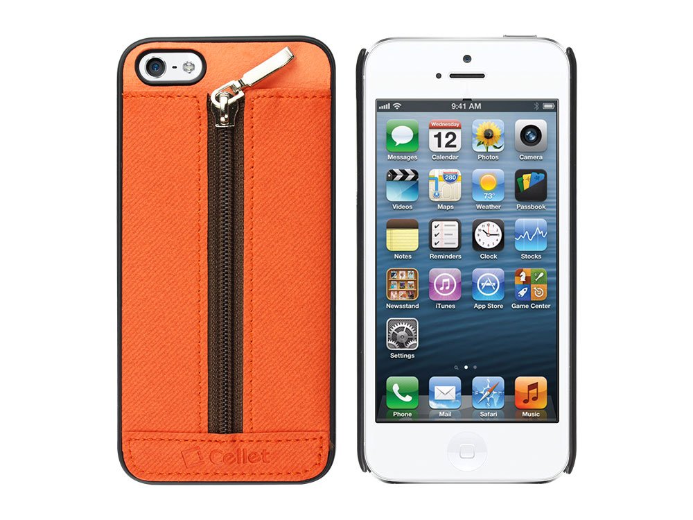 Cellet iPhone 5 Zipper Wallet Case - Carrot Orange | Slim Protective Cover with Card Slots | Perfect for Travel, Work & Everyday Use