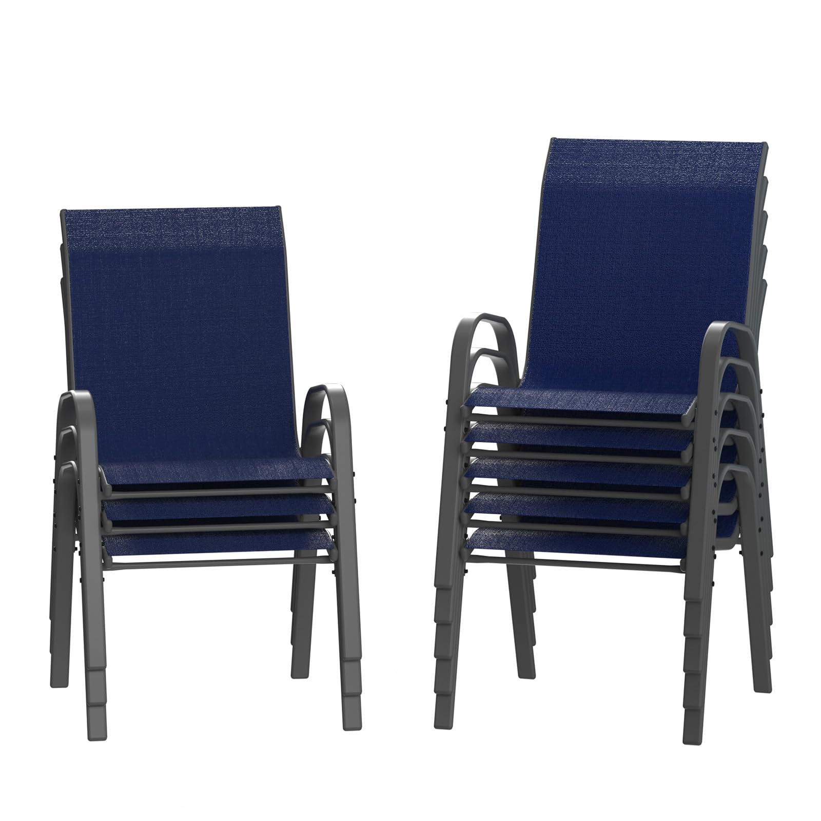 Amopatio 8-Piece Patio Chair Set - Stackable All-Weather Outdoor Dining Chairs, Breathable Garden Furniture for Backyard, Deck, Poolside - Navy Blue | Perfect for BBQs, Outdoor Entertaining & Relaxation