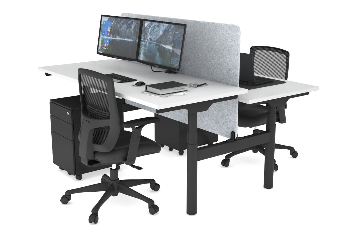 Flexi Premium Height Adjustable 2-Person H Bench Workstation - Black Frame [1800L x 700W] - Ergonomic Office & Home Workspace Solution for Shared Desks