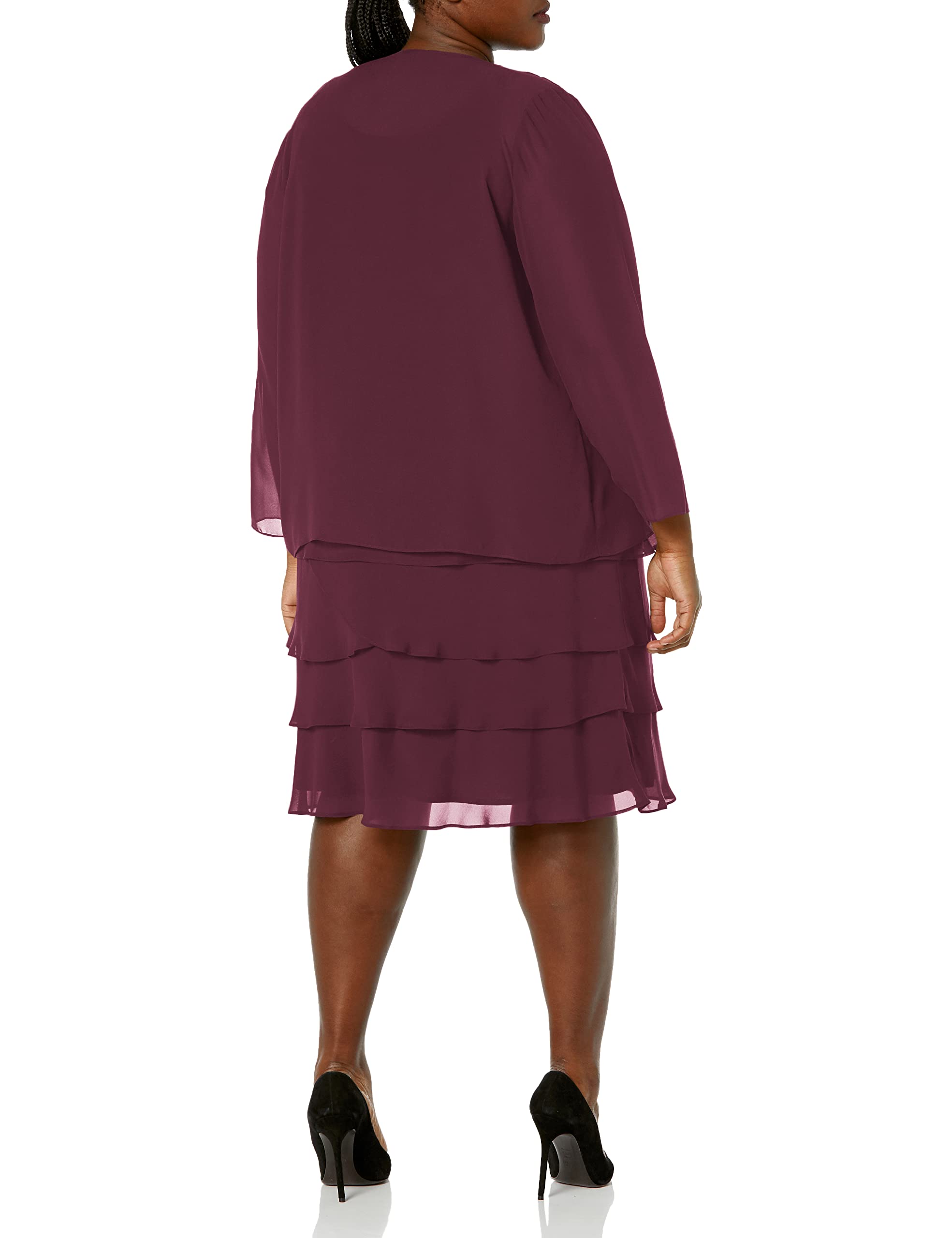 Women's Plus Size Embellished Shoulder Chiffon Tiered Jacket - Elegant Mother of The Bride Dress for Weddings, Parties & Special Occasions | S.L. Fashions