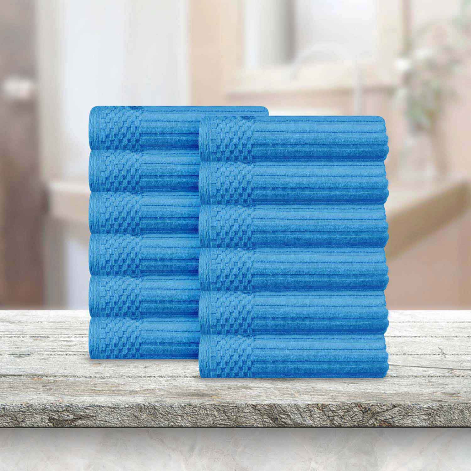 Ultra Soft Soho Ribbed Cotton Face Towels - Set of 12, Highly Absorbent & Gentle for Daily Skincare, Makeup Removal & Spa Use
