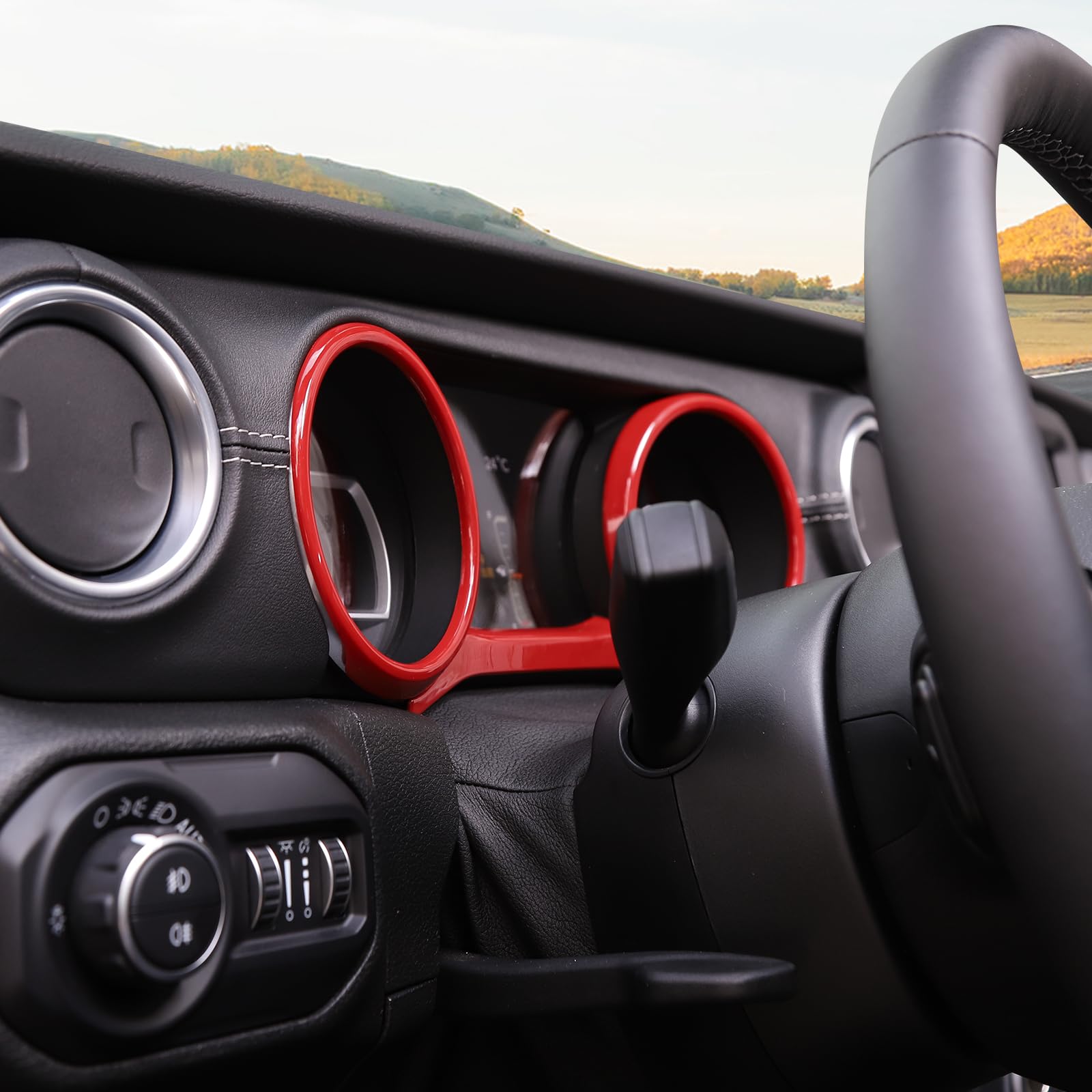 Jeep Wrangler JL JLU & Gladiator JT Dashboard Cluster Panel Gauge Trim Ring Cover (2018-2023) - 3-Piece Red Interior Accessories for Enhanced Style & Protection - Perfect for Off-Roading & Customization