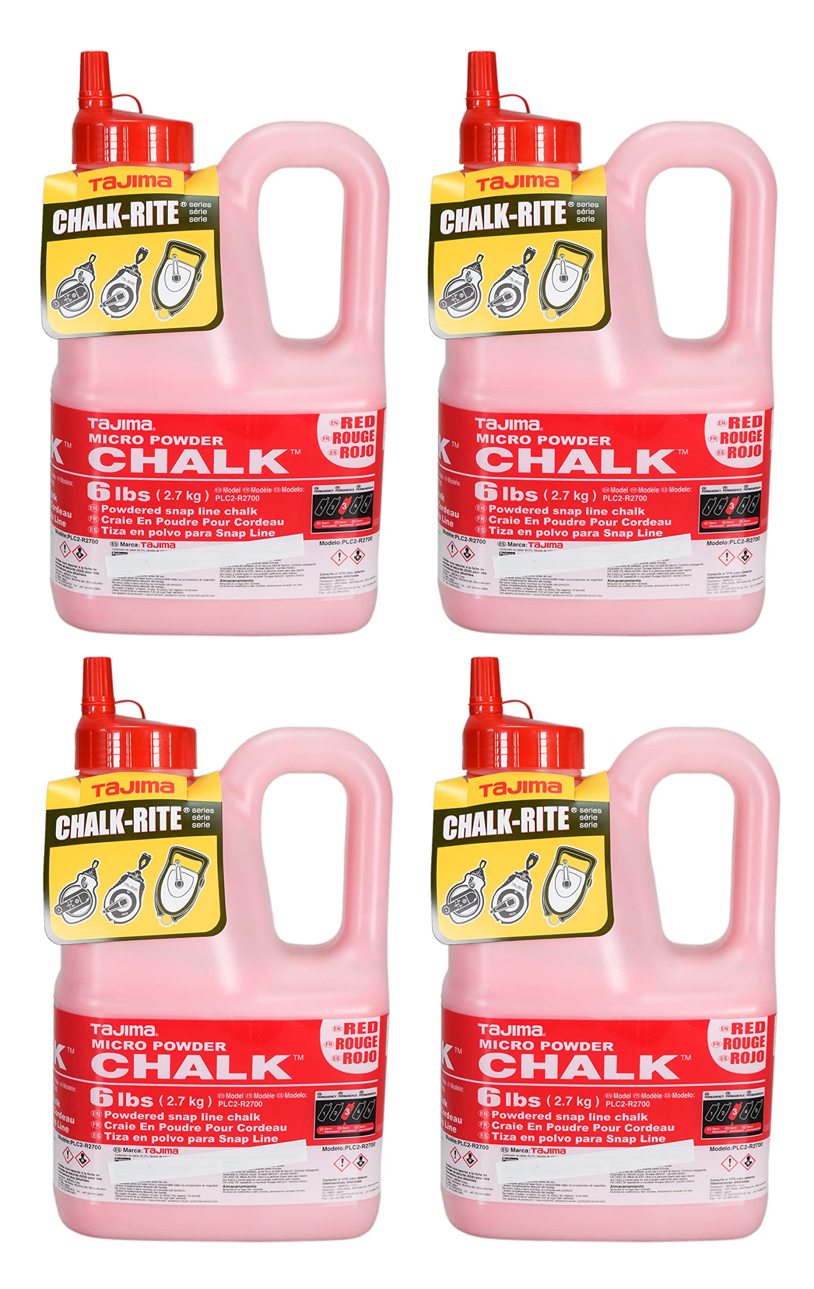 Tajima PLC2-R2700 Easy-Fill Nozzle 6 lbs. Micro Chalk Ultra-Fine Chalk Red (4-Pack) - Perfect for Marking, Sewing, Quilting & DIY Crafts