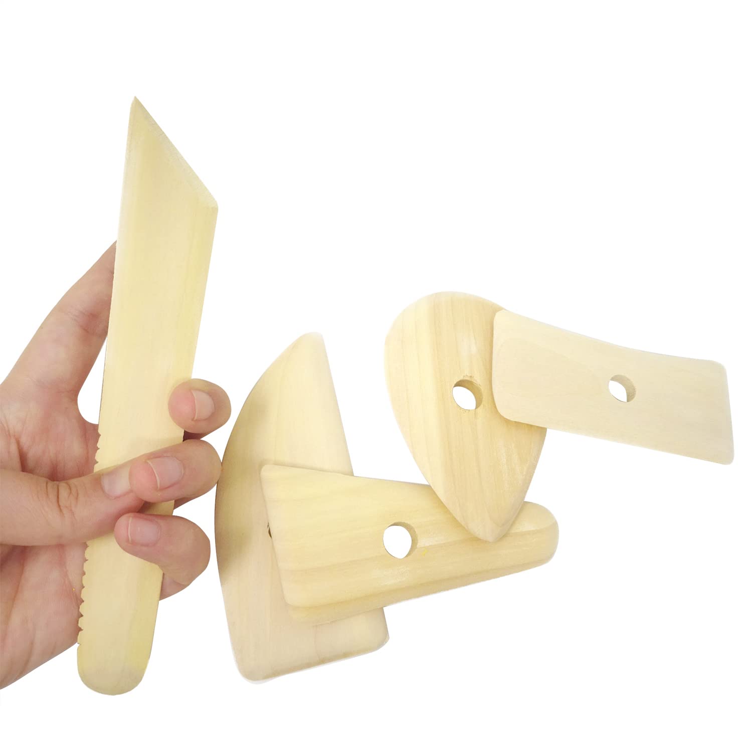 Honbay 5-Piece Wooden Scrapers Set - Professional Clay Pottery Tools for Sculpting, Carving & Shaping - Perfect for Ceramics, Pottery Making & Art Projects