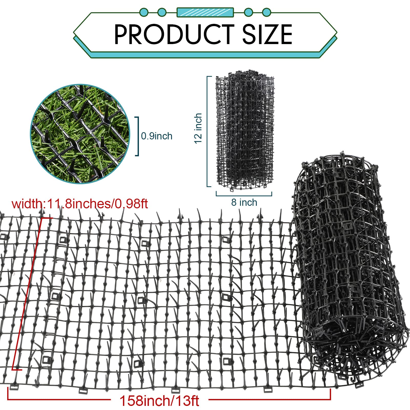 Zopeal 158 x 12 Inch Cat Deterrent Mat - 1 Roll Spiked Pet Training Strips for Indoor/Outdoor Use | Keep Cats & Dogs Off Furniture, Couch, Garden Fence | Durable Anti-Scratch Solution for Sofa Protection & Yard Security