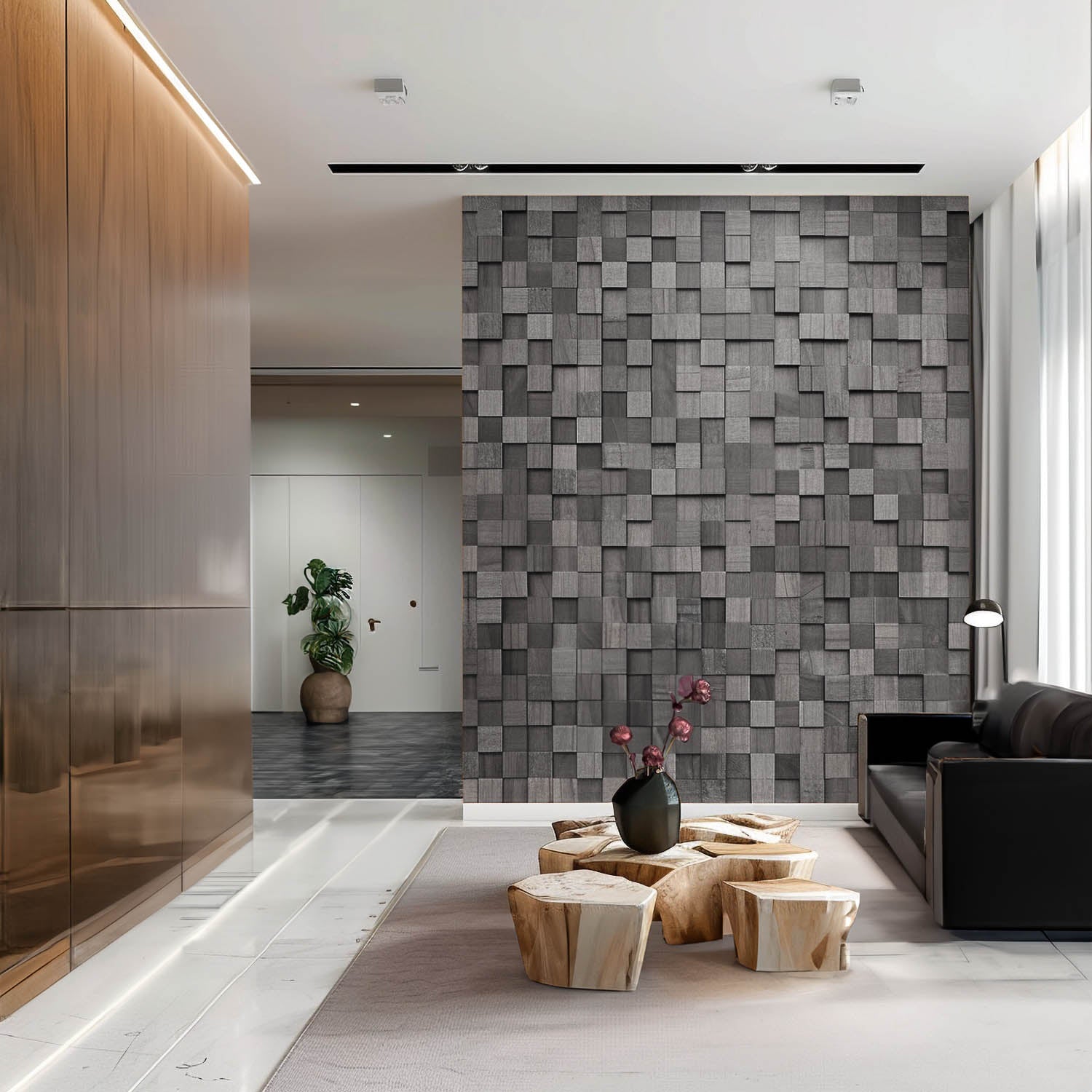 Gray Cube Wooden 3D Wall Panels - Modern Textured Acoustic Wood Wall Tiles for Home & Office Decoration - Perfect for Living Room, Bedroom, and Commercial Spaces