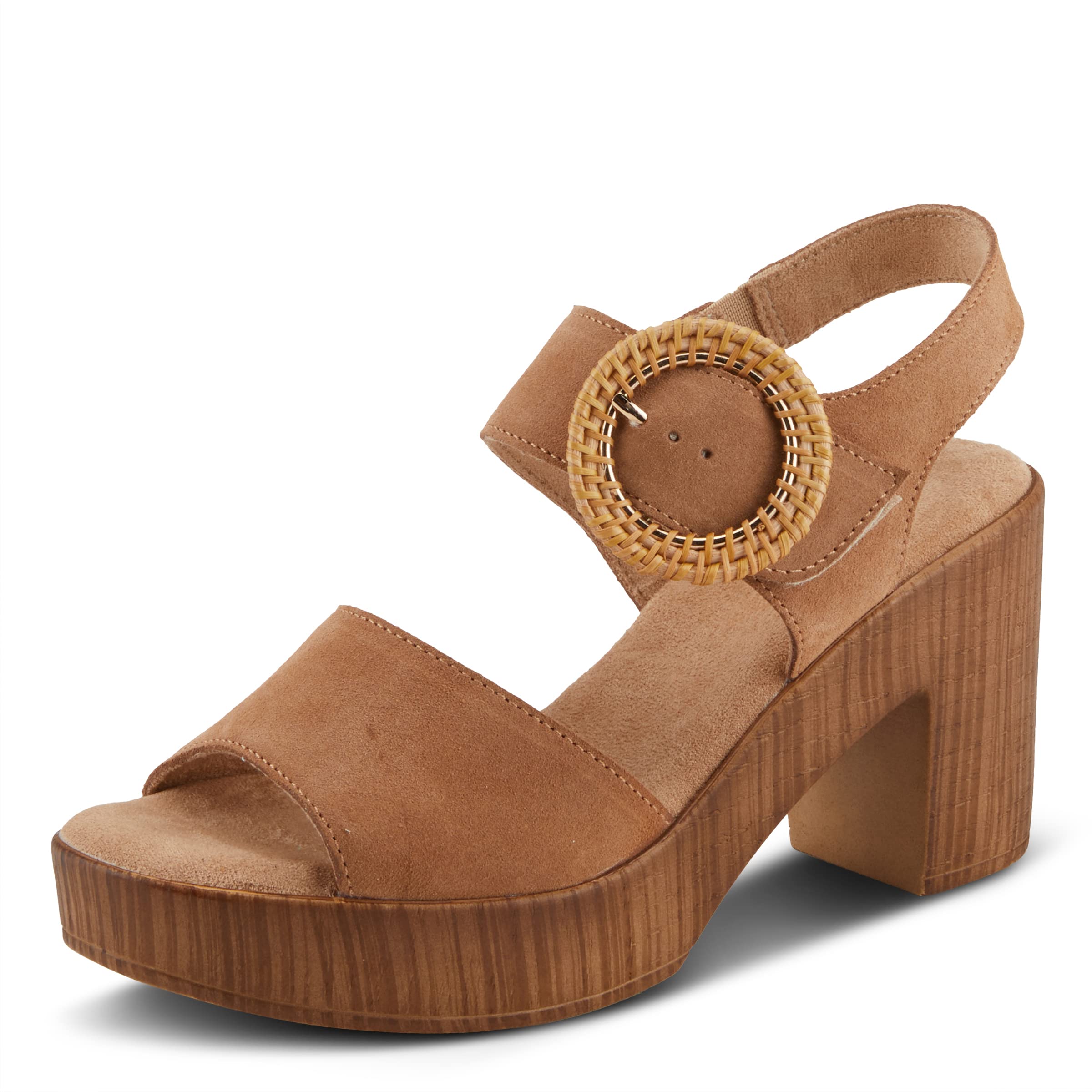 Spring Step Women's Gamona Ankle-Strap Heeled Sandals with Decorative Buckle - Cork Chunky High Heel Shoes for Women | Comfortable Summer Wedges for Outdoor Parties, Weddings & Date Nights