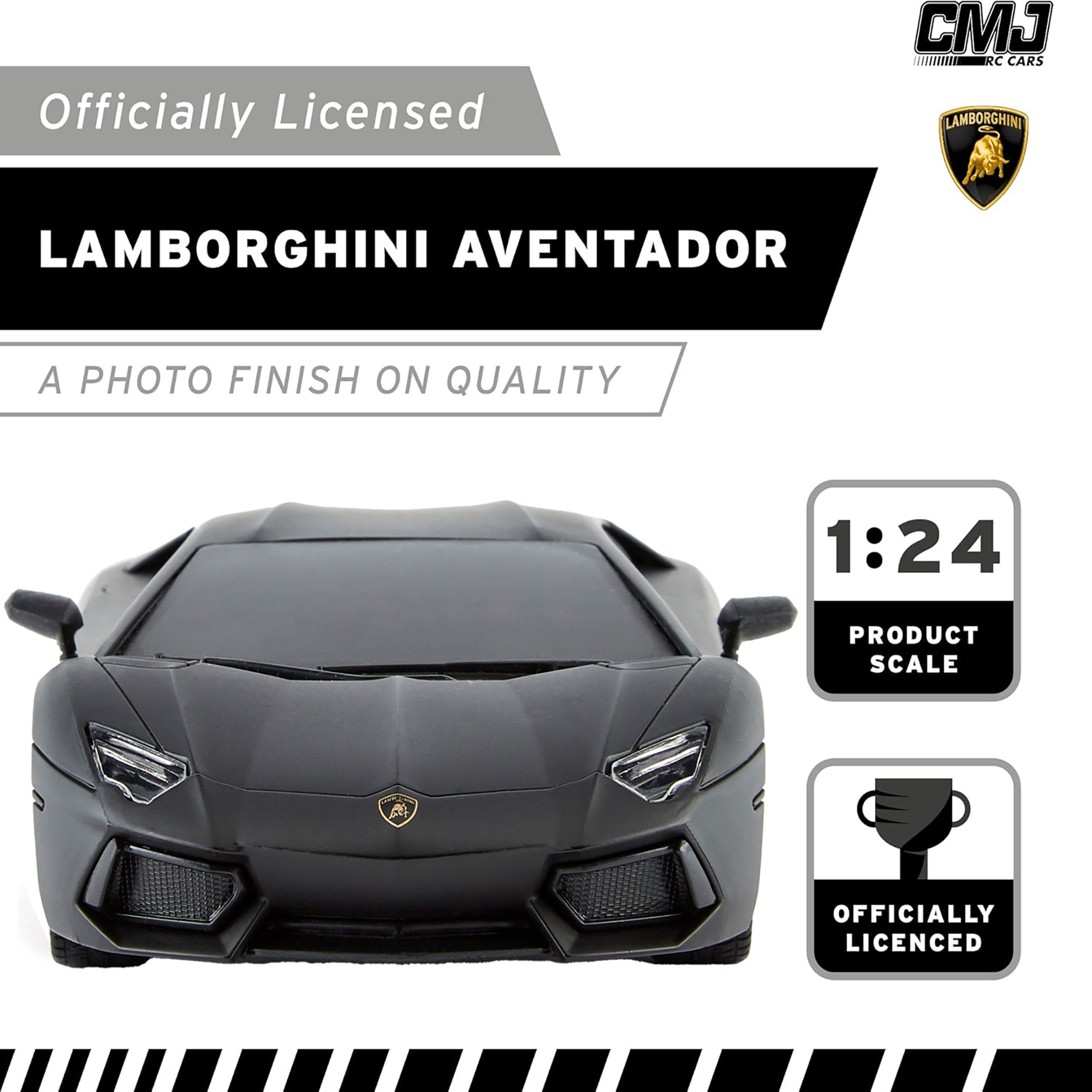 CMJ 1:24 Scale Lamborghini Aventador LP700-4 Remote Control Car - 2.4GHz RC Racing Vehicle with LED Headlights (Black) - Perfect for Kids Gifts, Indoor Racing & Collectible Display