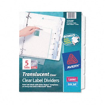Avery Index Maker Clear Label Punched Translucent Dividers - 5-Tab Set, LSR/INJ, Clear (Pack of 3) - Perfect for Office Filing, School Binders & Document Organization