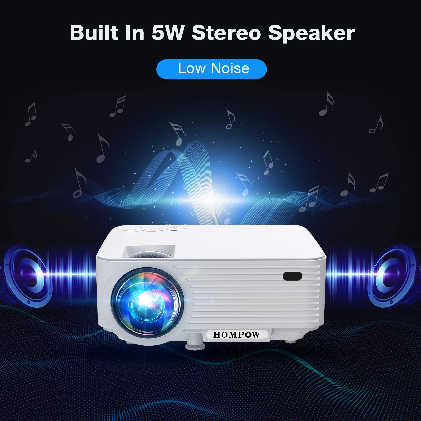 6500Lux Mini Projector Portable HD 1080P Outdoor Movie Projector with Screen - Compatible with TV Stick, HDMI, VGA, USB, TV Box, Laptop, DVD & PS5 - Perfect for Home Theater, Backyard Movies, Gaming and Presentations