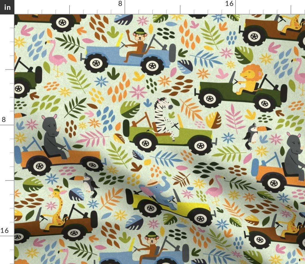 Premium Spoonflower Fabric - Safari Animals Print (Lion, Monkey, Giraffe, Elephant) on Petal Signature Cotton - Fat Quarter for Sewing, Quilting, Apparel & Home Decor | Perfect for Kids' Room, Nursery Decor & DIY Craft Projects