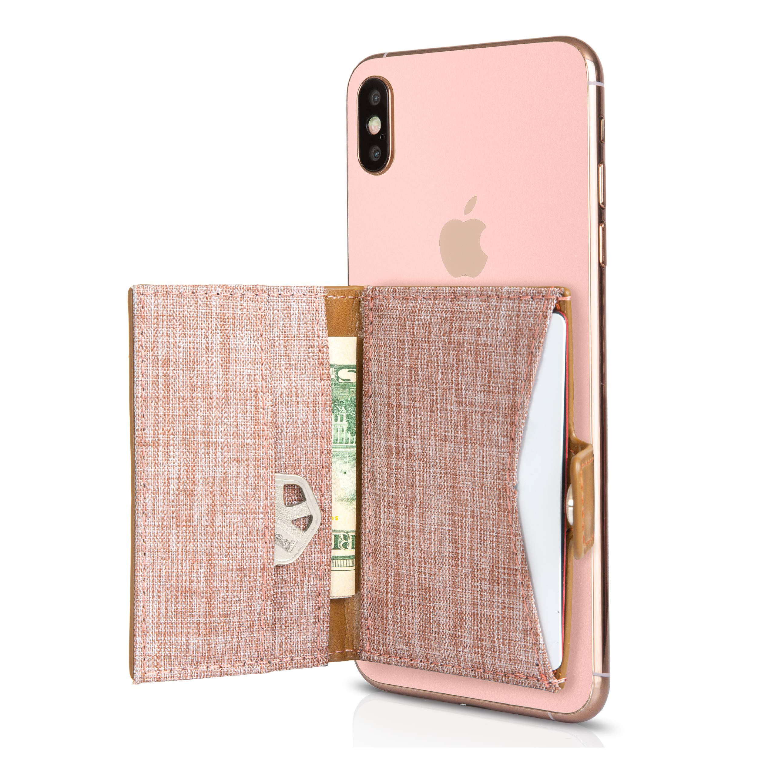 Stick-on Phone Wallet Card Holder for iPhone & Android - Slim RFID Blocking Adhesive Pocket for Credit Cards & ID - Perfect for Travel, Gym, and Everyday Use (Caramel)