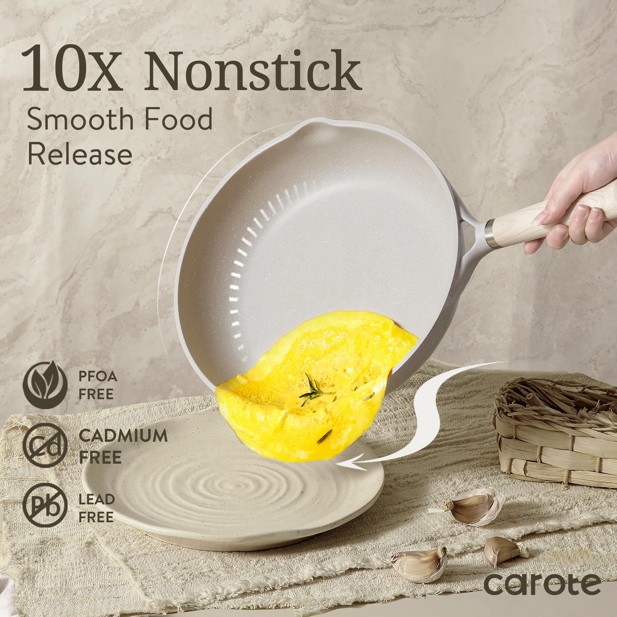 CAROTE 21-Piece Nonstick Pots and Pans Set - White Granite Induction Cookware with Frying Pans & Saucepans (PFOS & PFOA Free) - Perfect for Home Cooking, Family Meals & Professional Kitchens