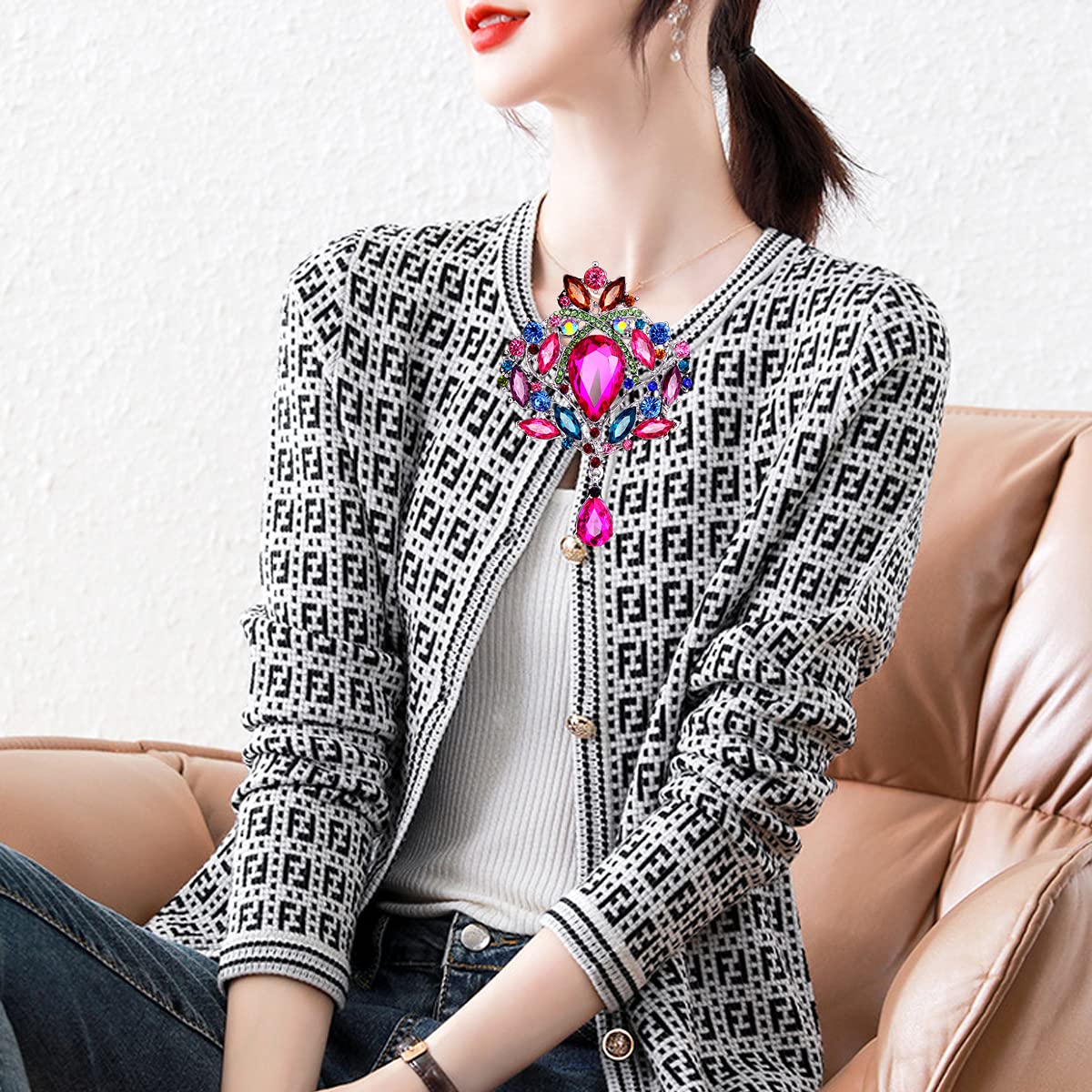 Seven Wolves Rhinestone Crystal Crown Brooch for Women - Elegant Dress Accessory