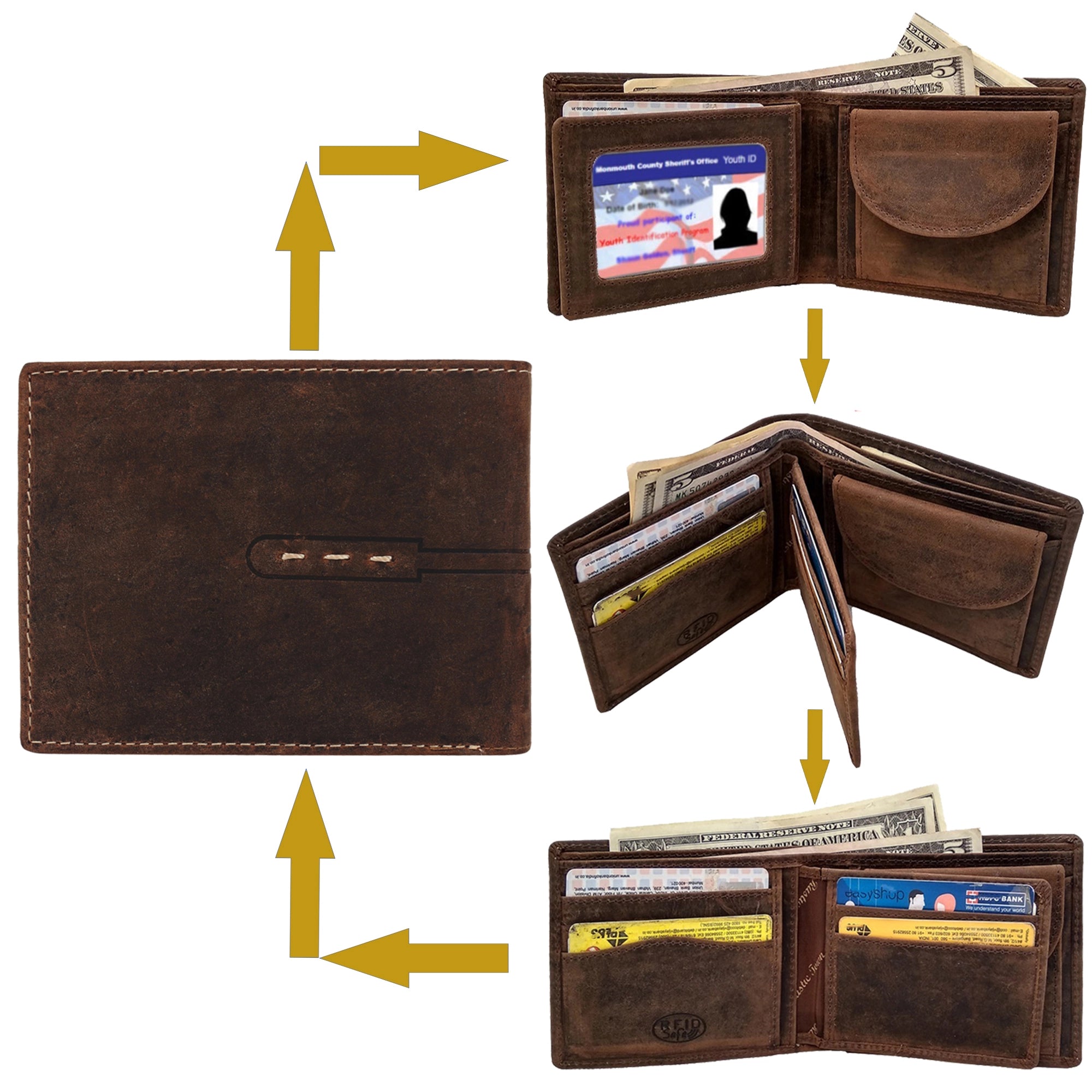 Premium Genuine Leather Bifold Wallet for Men - RFID Blocking Protection with Multiple Credit Card Slots & Coin Pocket - Classic Brown Wallet for Everyday Use, Business, Travel & Gifts