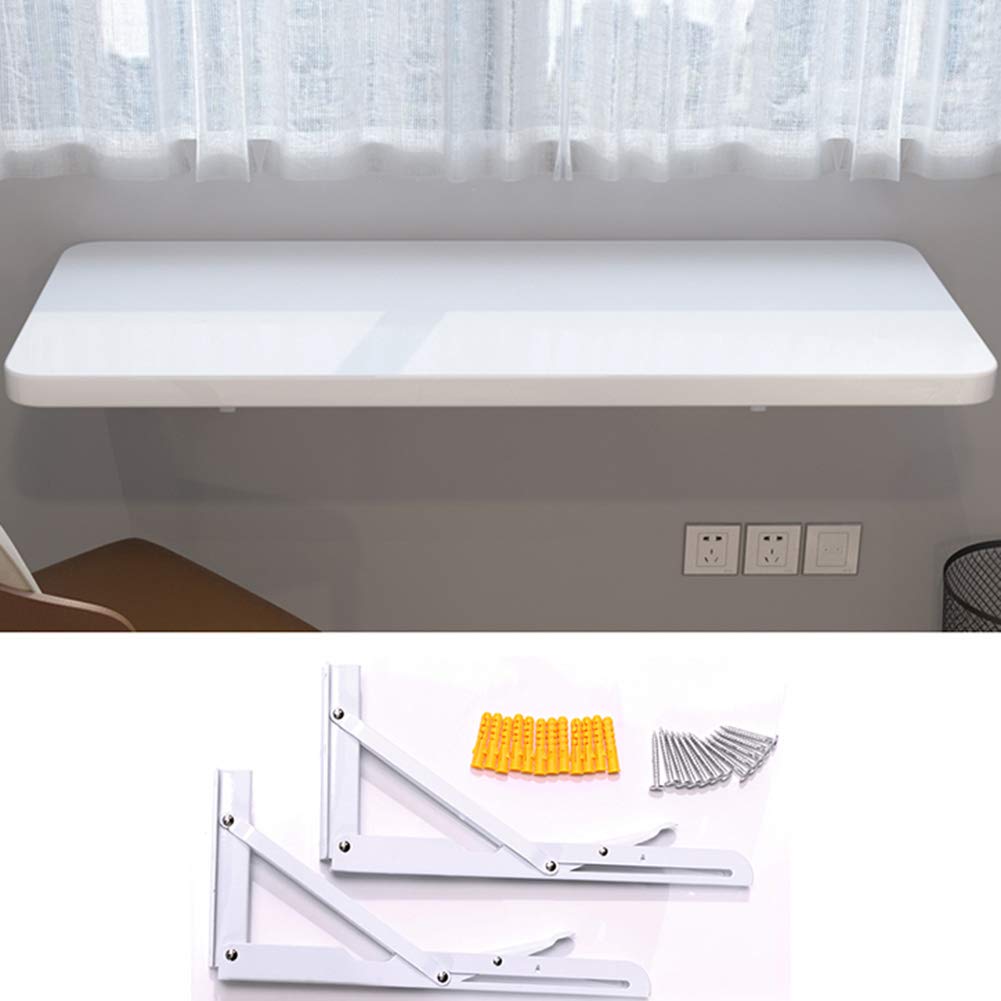 Foldable Wall-Mounted Drop Leaf Table - White Floating Laptop Desk for Small Spaces | Space-Saving Study Desk, Bedroom Workstation, Bathroom Vanity & Balcony Writing Table | Perfect for Apartments, Dorms & Tiny Homes