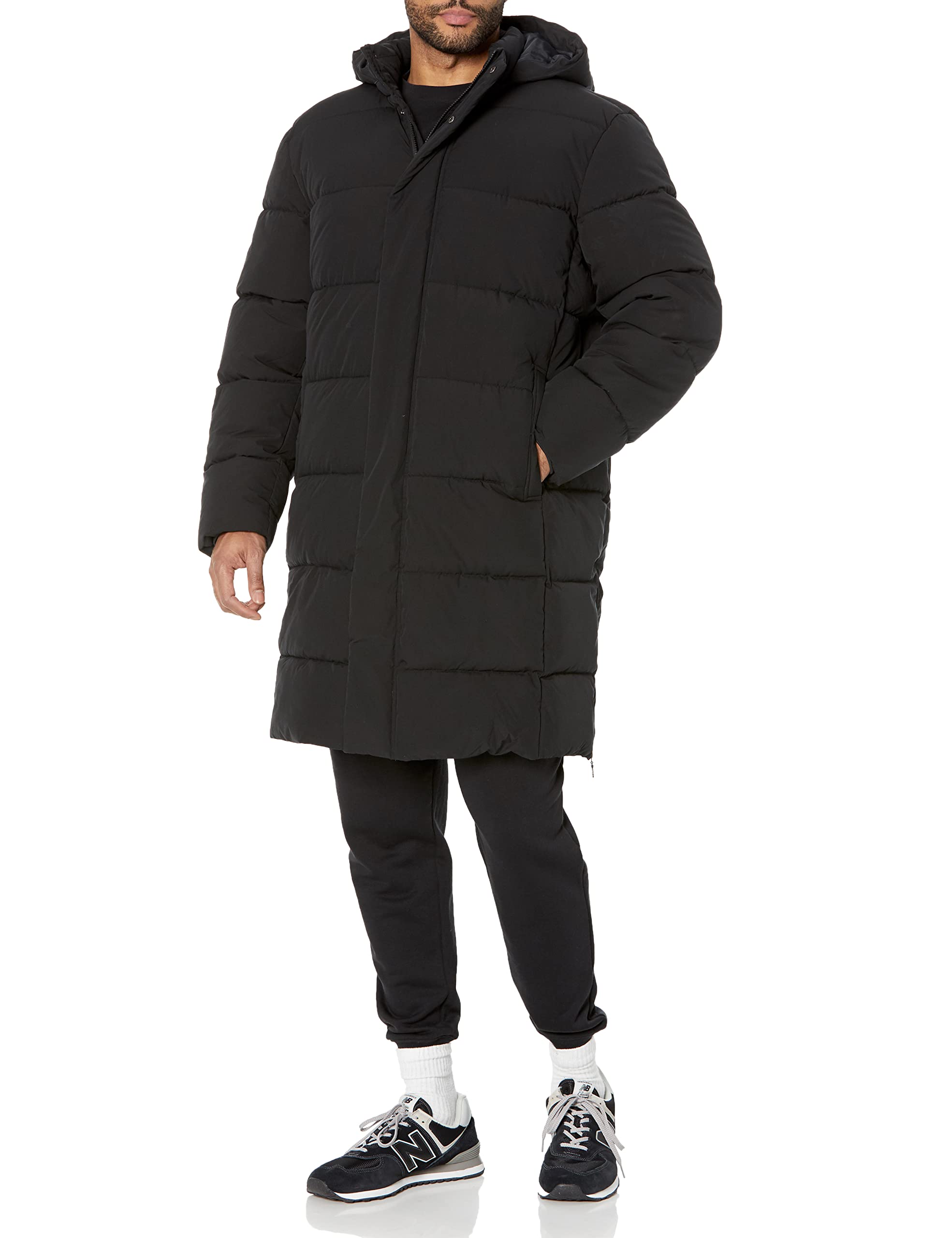 Amazon Essentials Men's Hooded Long Puffer Coat - Winter Warm Jacket for Outdoor Activities, Hiking & Casual Wear