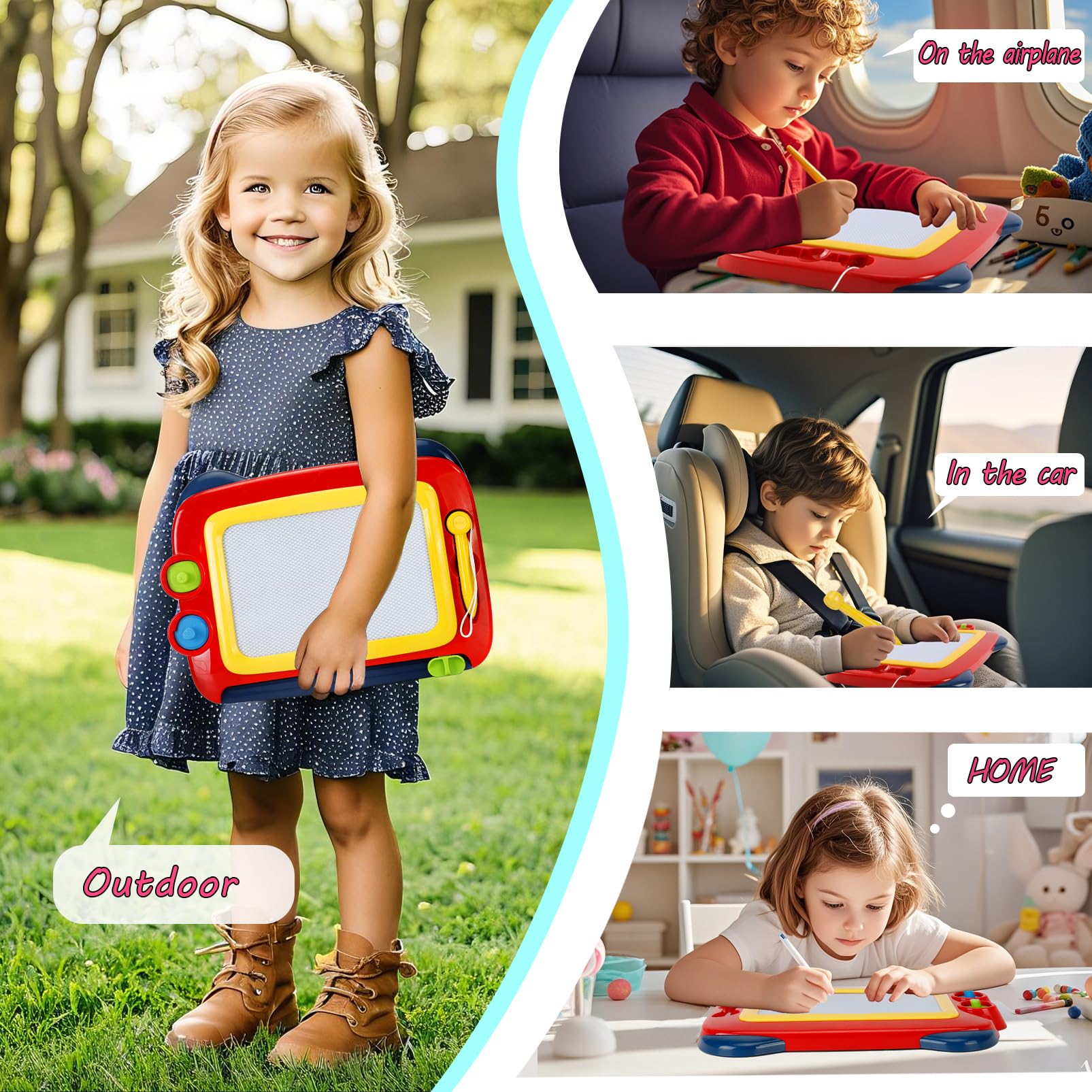 Magnetic Drawing Board for Toddlers 1-3 - Kids Travel & Learning Toy Gift