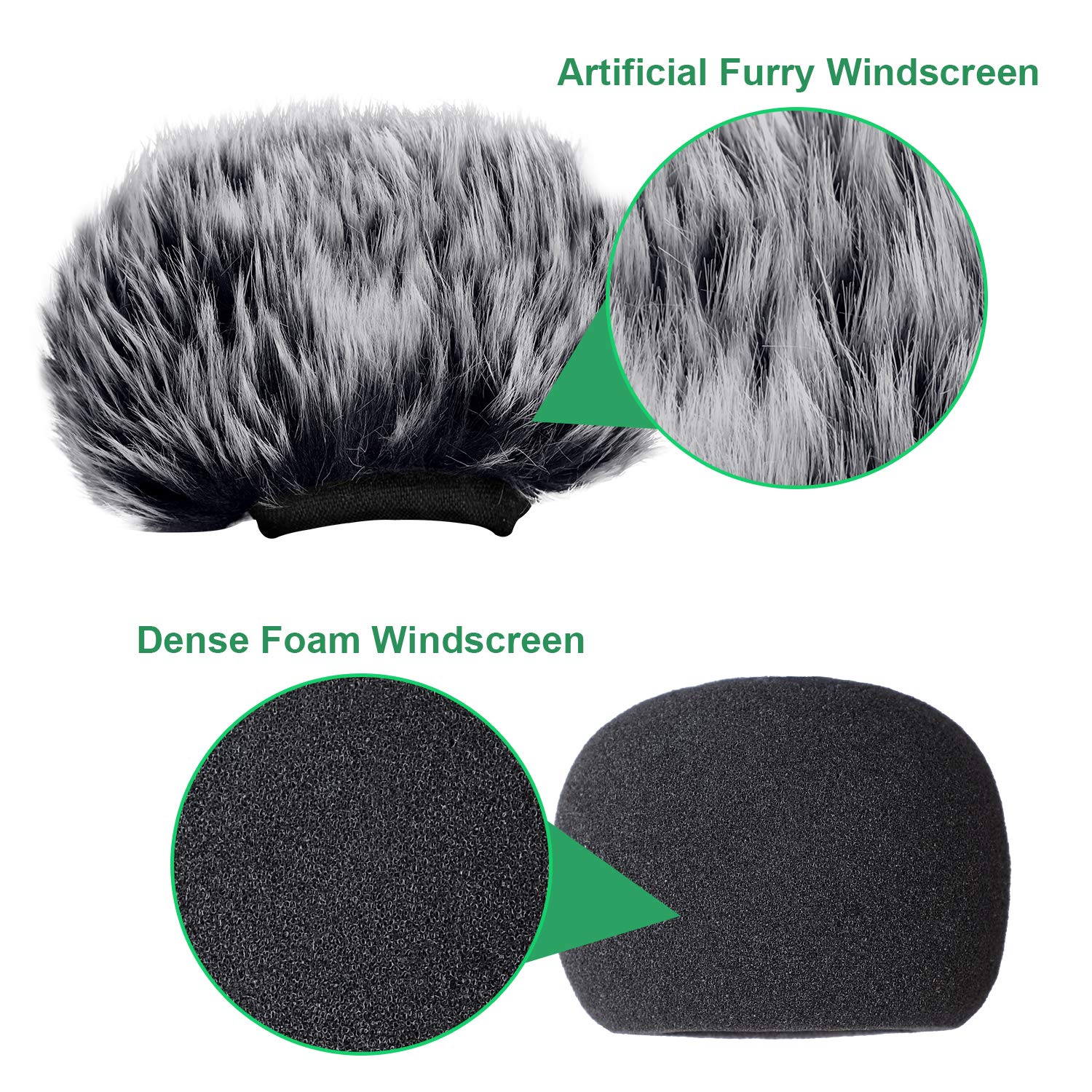 ChromLives Microphone Windscreen - Furry & Foam 2-Pack Wind Cover for Zoom H1/H1n, Apogee Mic - Professional Studio & Outdoor Recording Accessories