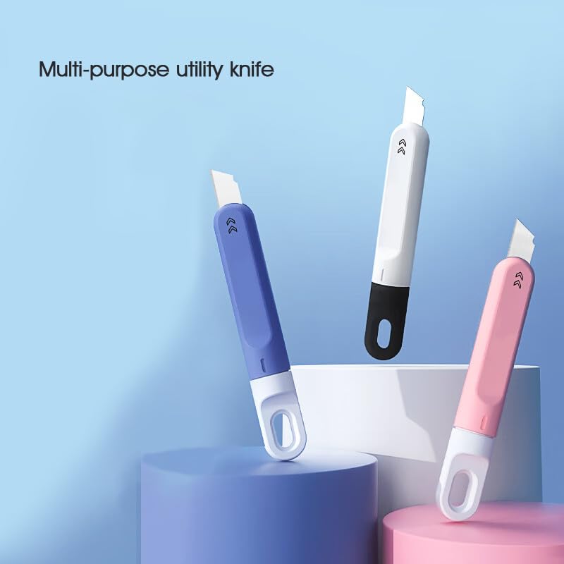 3-Pack Pink Mini Box Cutters - Retractable Utility Knife with Rotating Blade for Women | Home, Office, Travel & DIY Package Opener | Perfect for Unboxing, Crafting & Everyday Use
