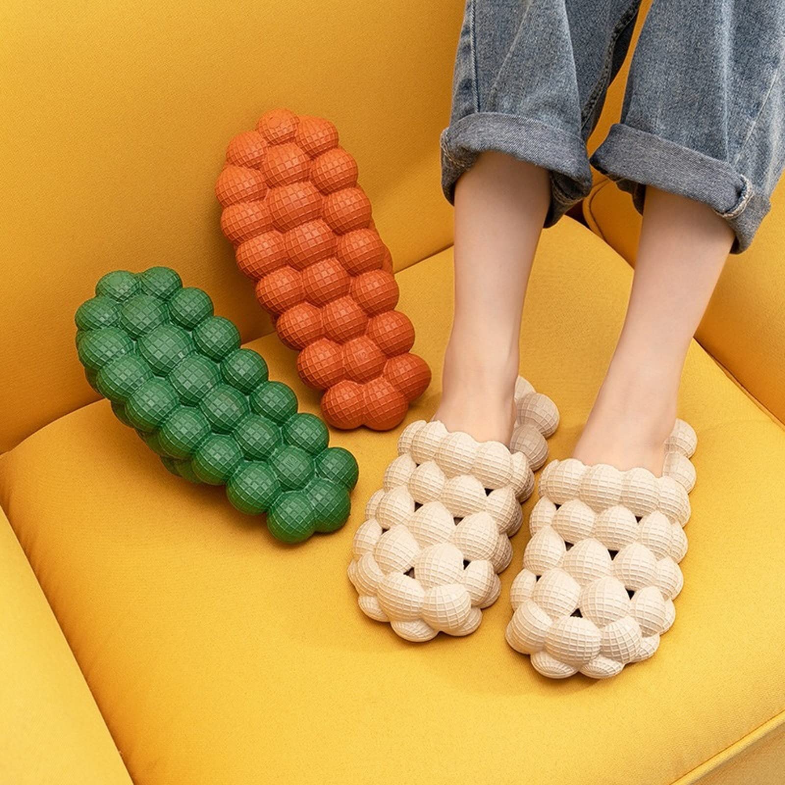 Comfortable Slides Slippers for Women & Men - Funny Massage House Slippers with Cloud Cushion Thick Sole - Non-Slip Reflexology Sandals for Stress Relief - Shower & Bedroom Spa Slippers (Size 39-40) - Perfect for Relaxation at Home, Spa Days & Post-Shower Comfort [Free 10 Random Shoe Buckles Included]