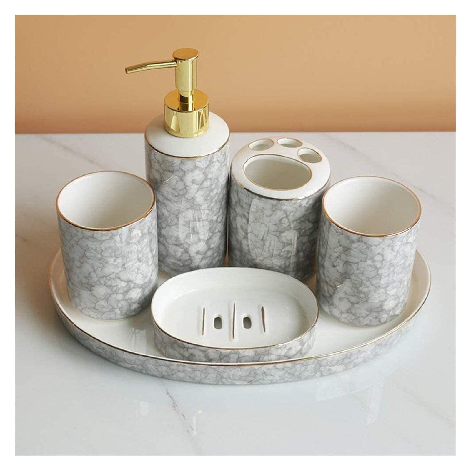 Ceramic Soap Dispenser Set - 6pcs Bathroom Decor for Hotel & Home