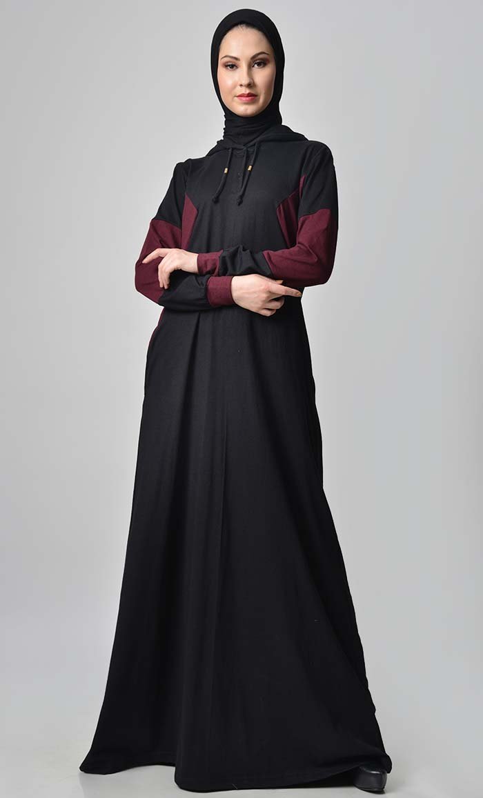 Comfy Color Contrast Jersey Abaya - Soft & Stylish Muslim Dress for Women - Perfect for Prayer, Daily Wear & Special Occasions
