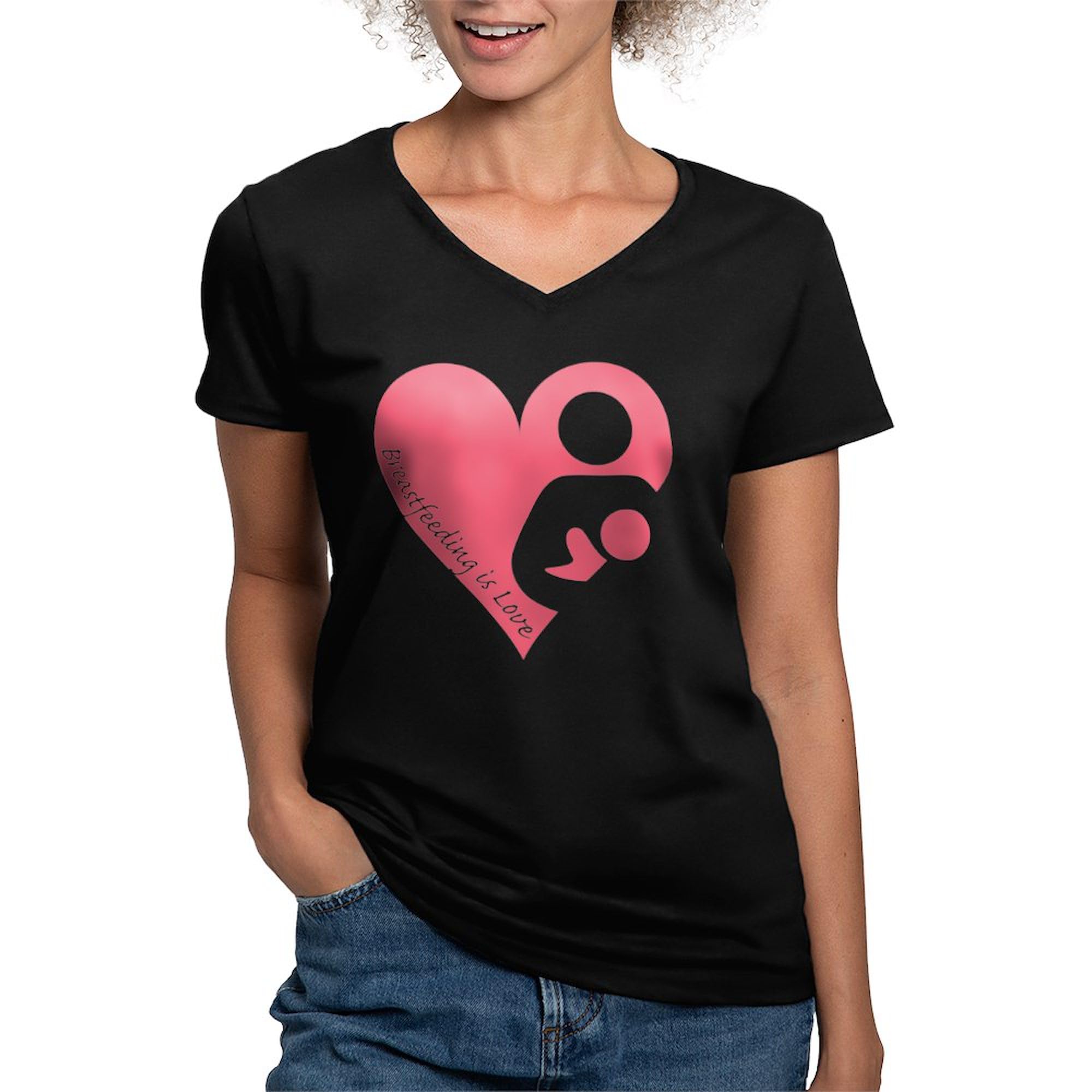 Breastfeeding is Love Women's Cotton V-Neck T-Shirt - Comfortable Nursing Top for Moms - Perfect for Mother's Day, Baby Showers & Nursing Support
