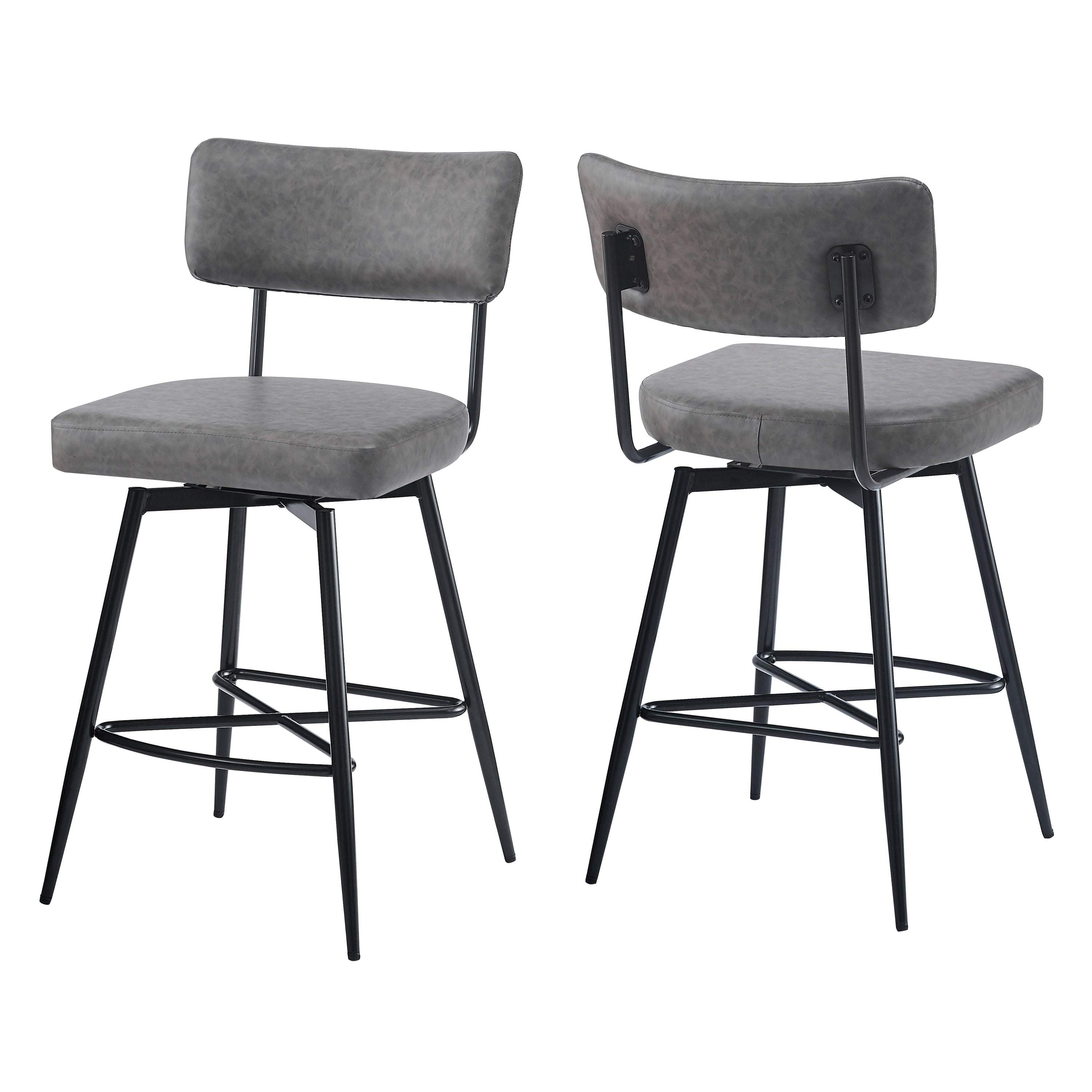 26'' Retro Swivel Counter Stools Set of 2 - Iron Frame & PU Cushioned Bar Stools for Kitchen Island, Breakfast Nook or Home Bar - Vintage Style Adjustable Height Stools