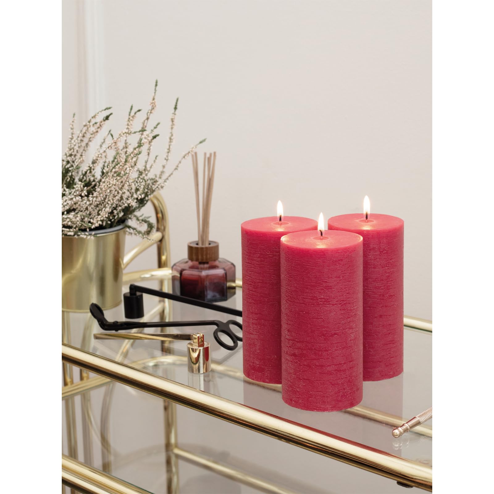 Premium CANDWAX 3x6 Inch Unscented Pillar Candles Set of 3 - Rustic Decorative No-Drip Candles for Wedding Centerpieces & Home Decor - Bordeaux Red Large Candles Perfect for Romantic Dinners, Holiday Tablescapes & Cozy Interior Lighting